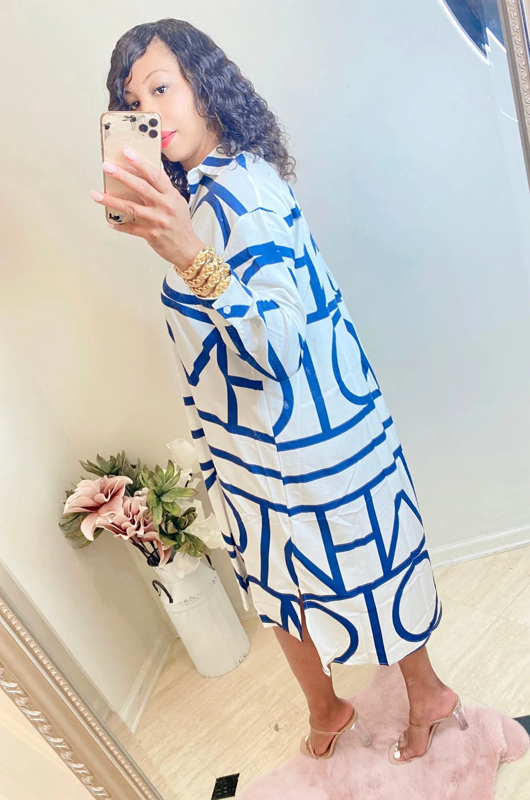 Print Collar Shirt Dress ‼️Belts sold separately!