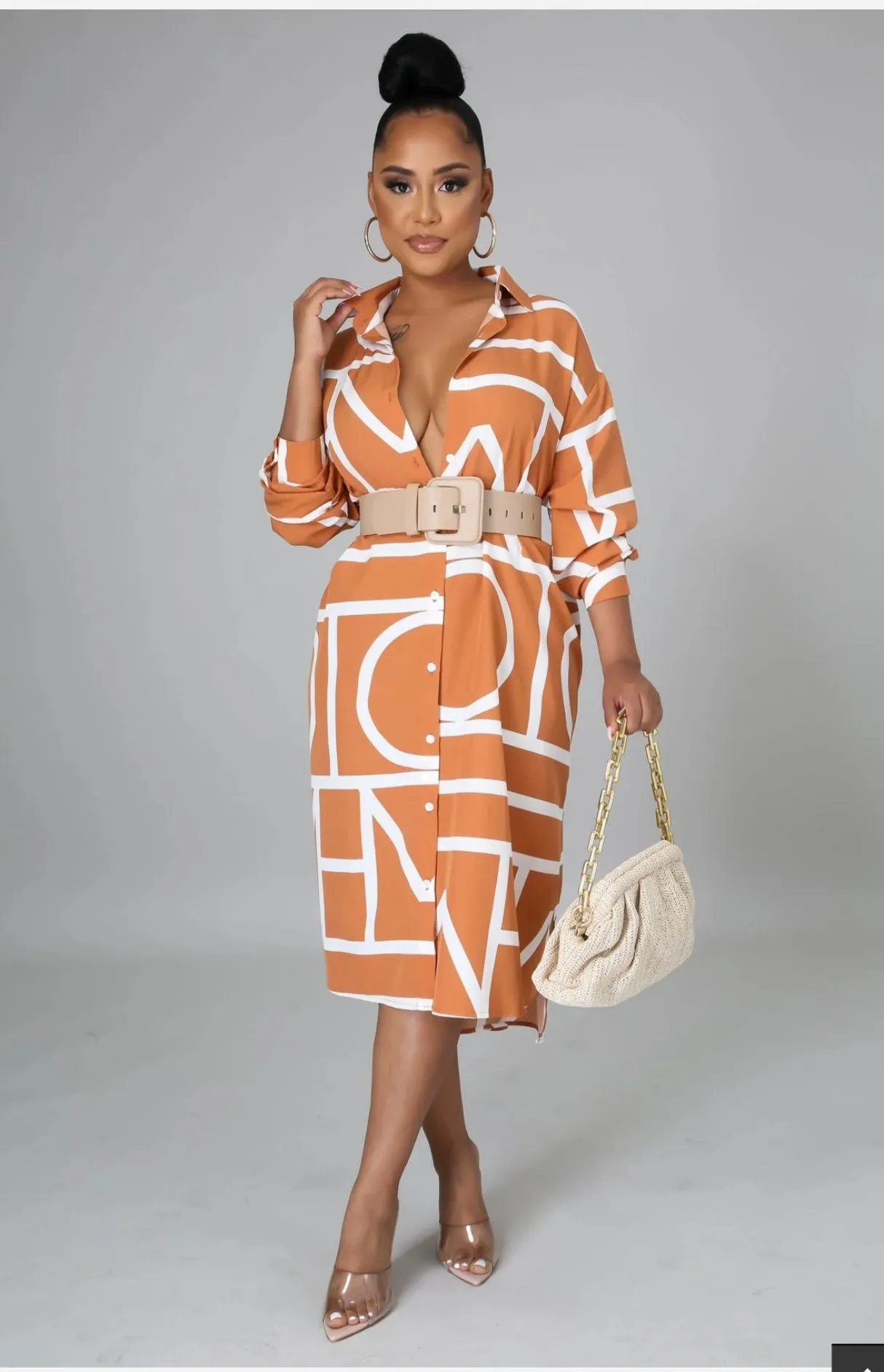 Print Collar Shirt Dress ‼️Belts sold separately!
