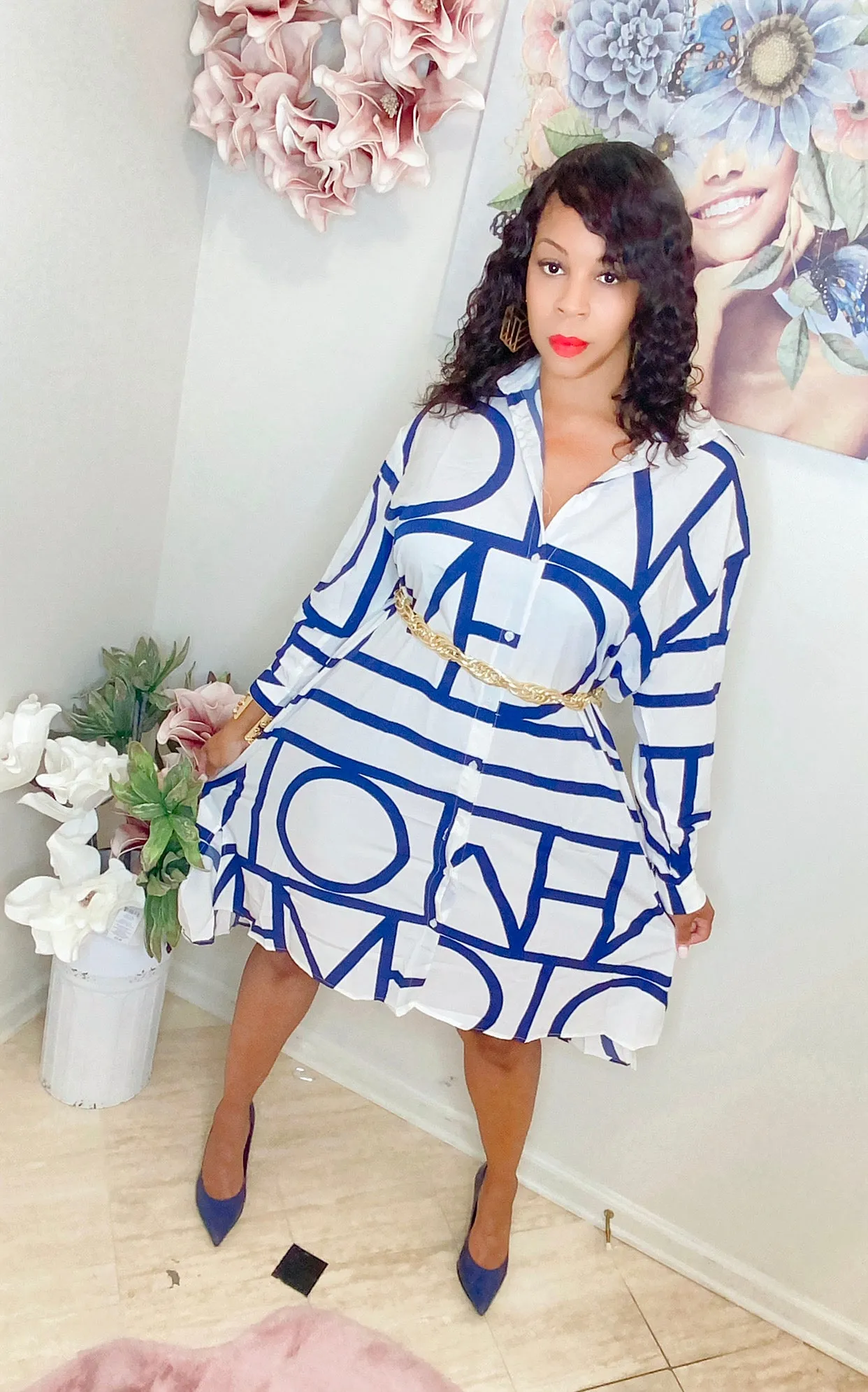 Print Collar Shirt Dress ‼️Belts sold separately!