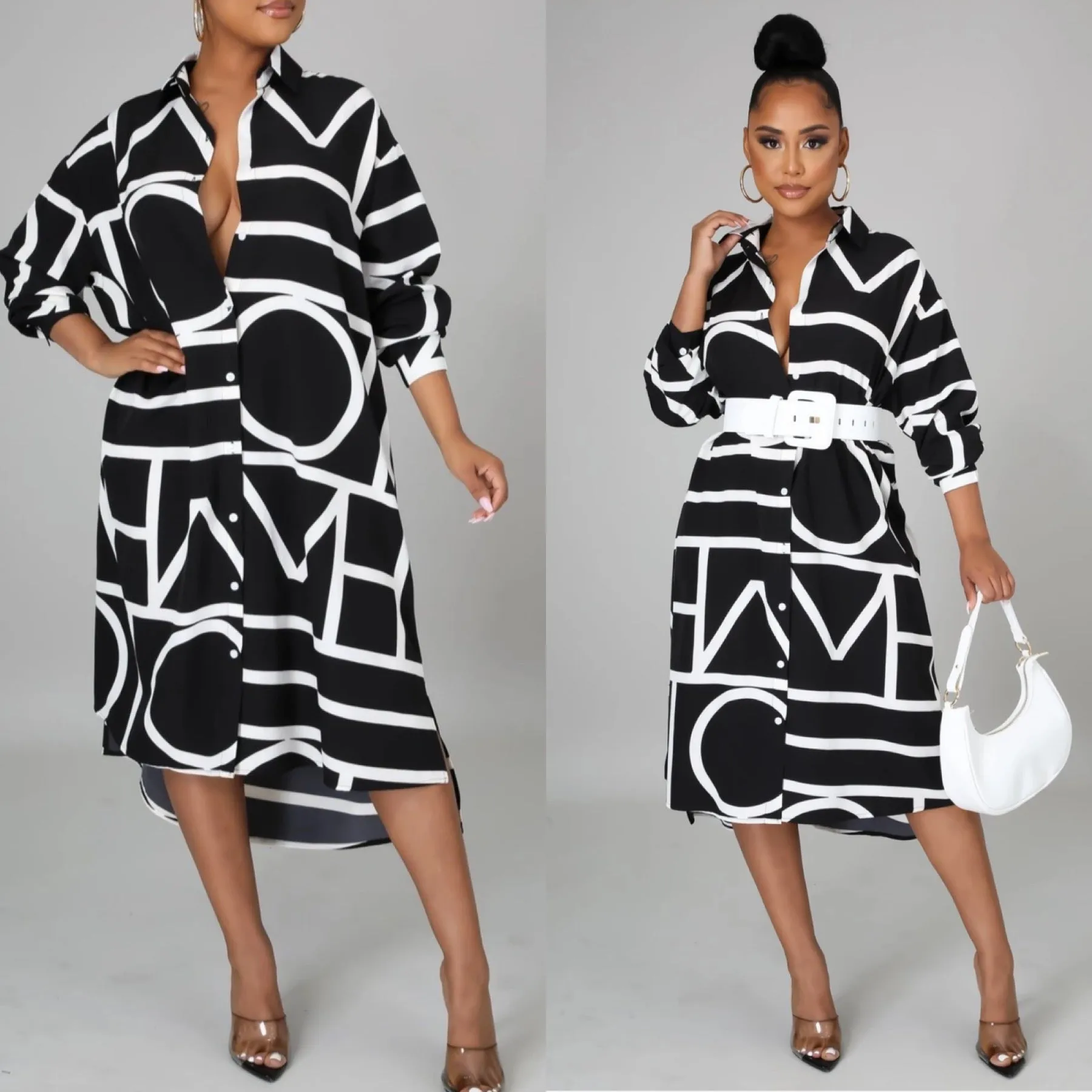 Print Collar Shirt Dress ‼️Belts sold separately!