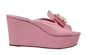 Purple Leather Crystal Wedge Slides