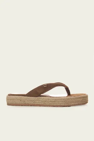 Raffia Suede Leather Flip Flops in Texas Natural