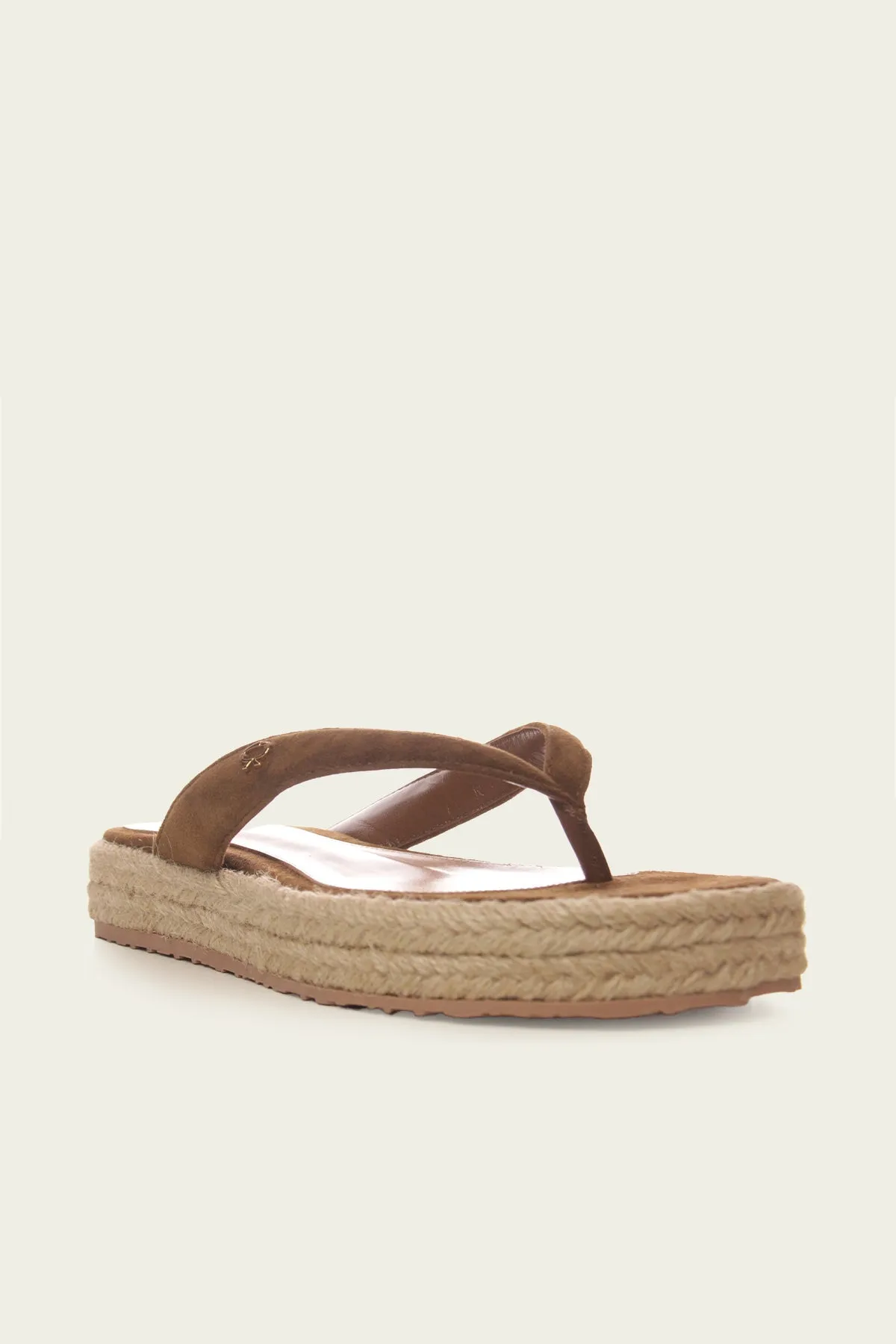 Raffia Suede Leather Flip Flops in Texas Natural
