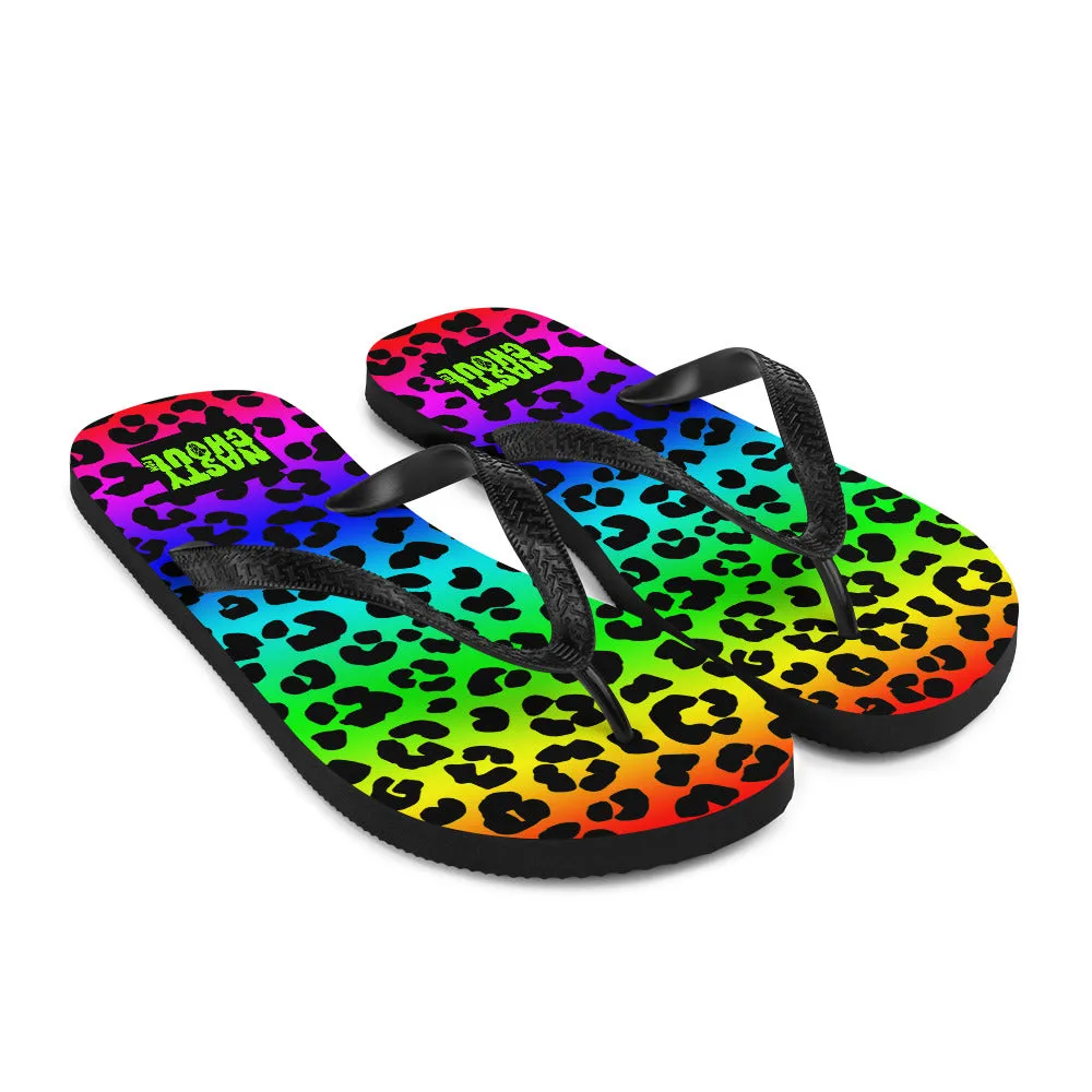 Rainbow Leopard Print Flip-Flops All Over Print