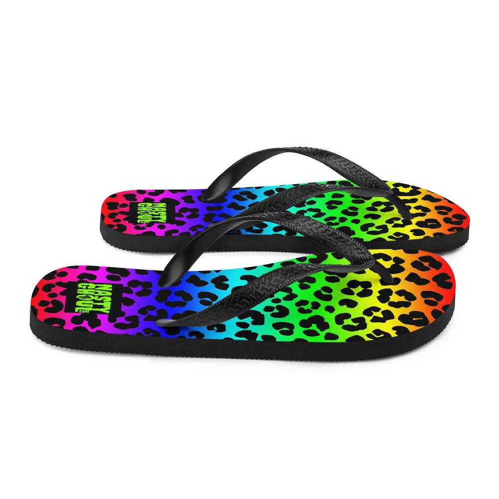 Rainbow Leopard Print Flip-Flops All Over Print