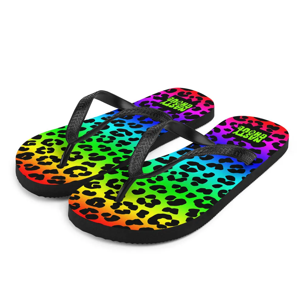 Rainbow Leopard Print Flip-Flops All Over Print