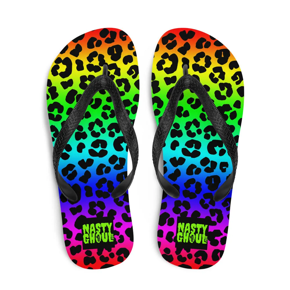 Rainbow Leopard Print Flip-Flops All Over Print