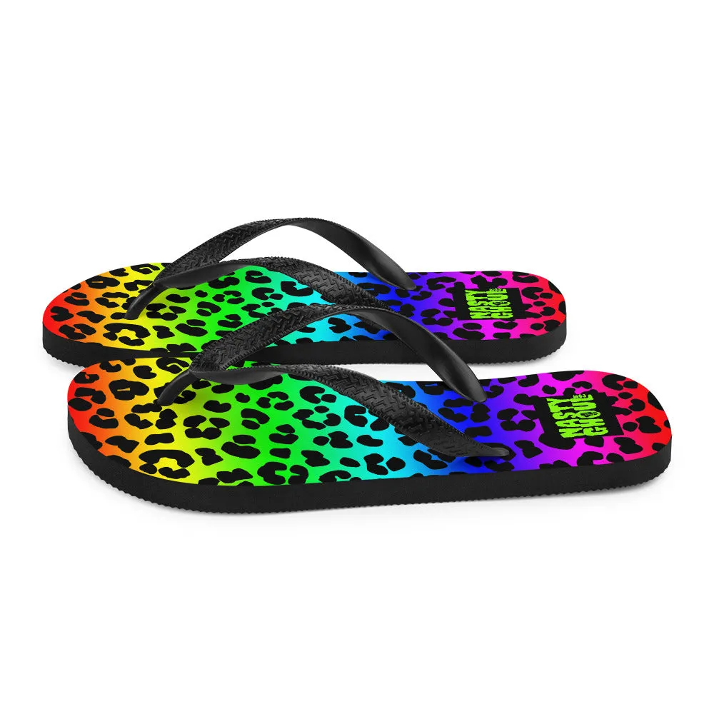 Rainbow Leopard Print Flip-Flops All Over Print