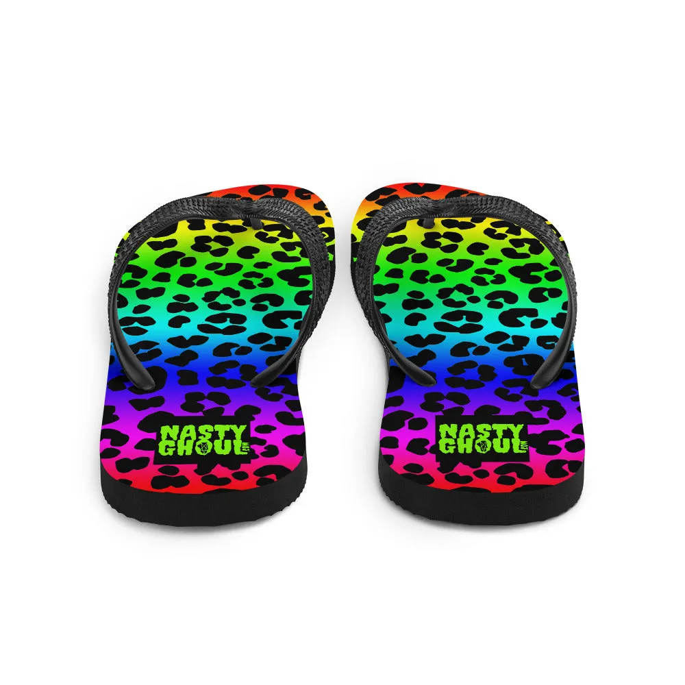Rainbow Leopard Print Flip-Flops All Over Print