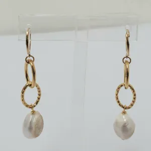 Ramina Pearls Double Hoop Gold Filled Earrings With White Baroque Pearls