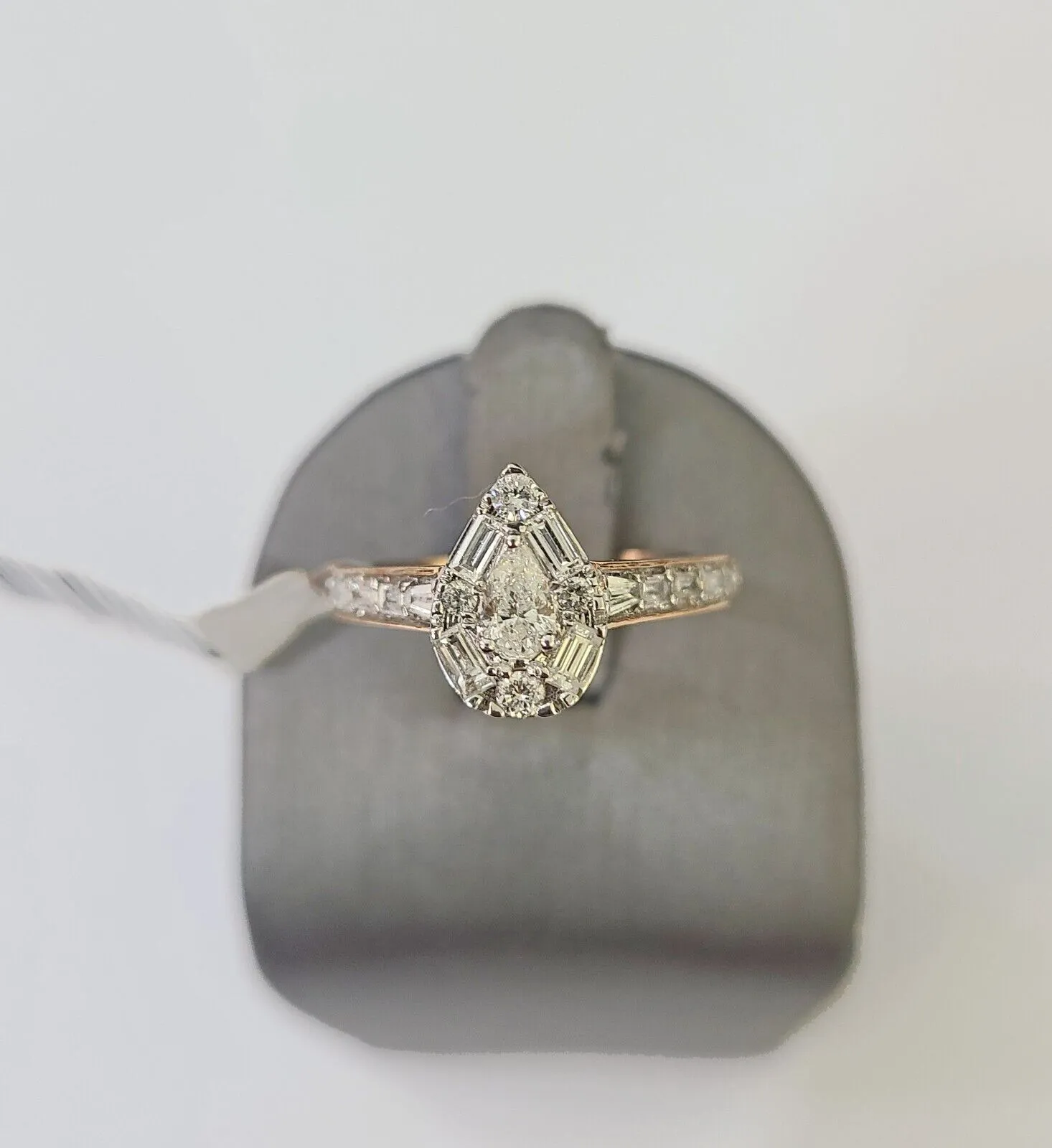 REAL 14k Rose Gold Diamond Ladies Ring Pear Shaped Women Engagement Wedding