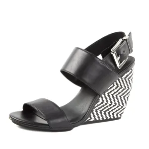REBECCA MINKOFF Women's Emilia Black Leather Wedge Sandals $175 NIB