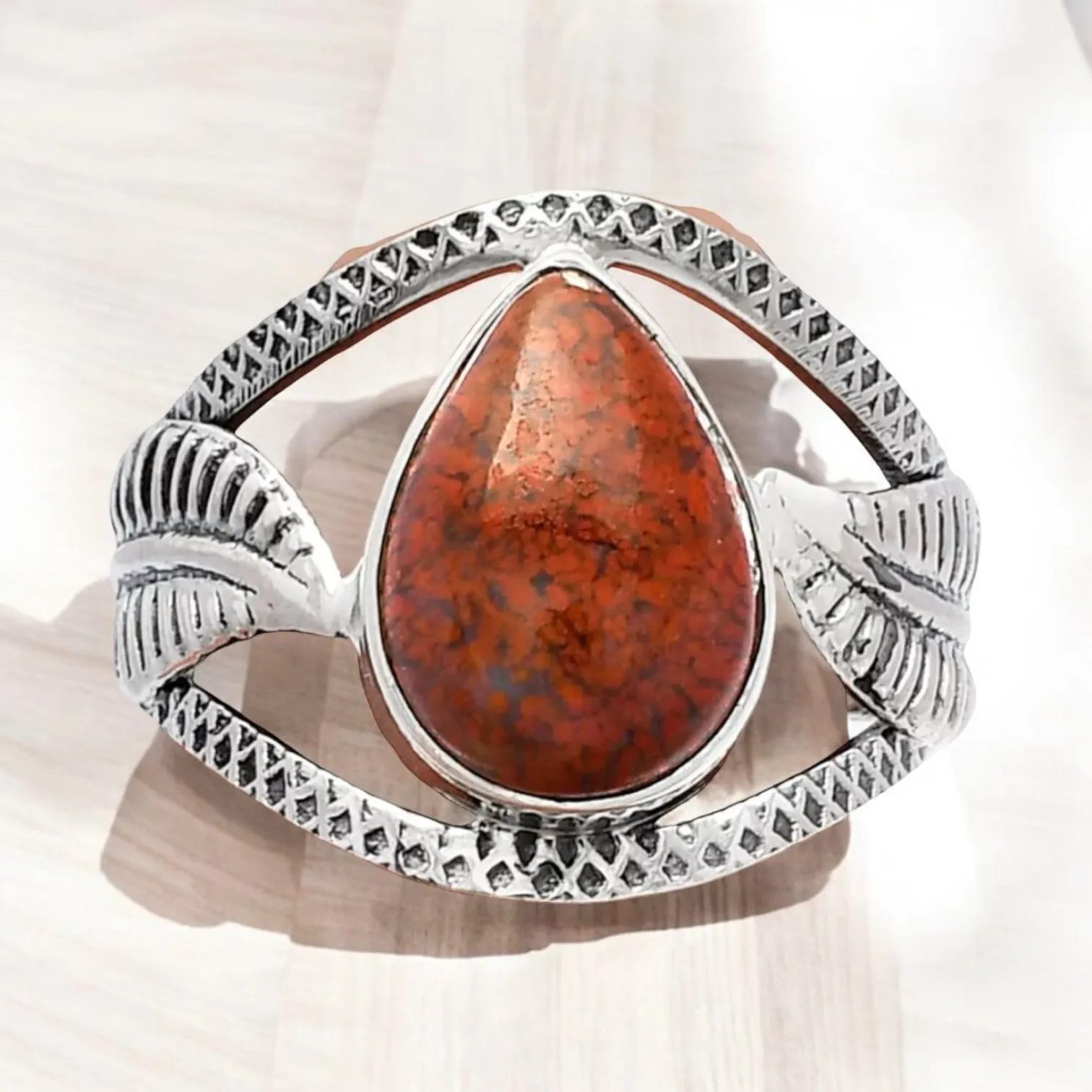 Red Moss Agate Solid 925 Sterling Silver Ring 9