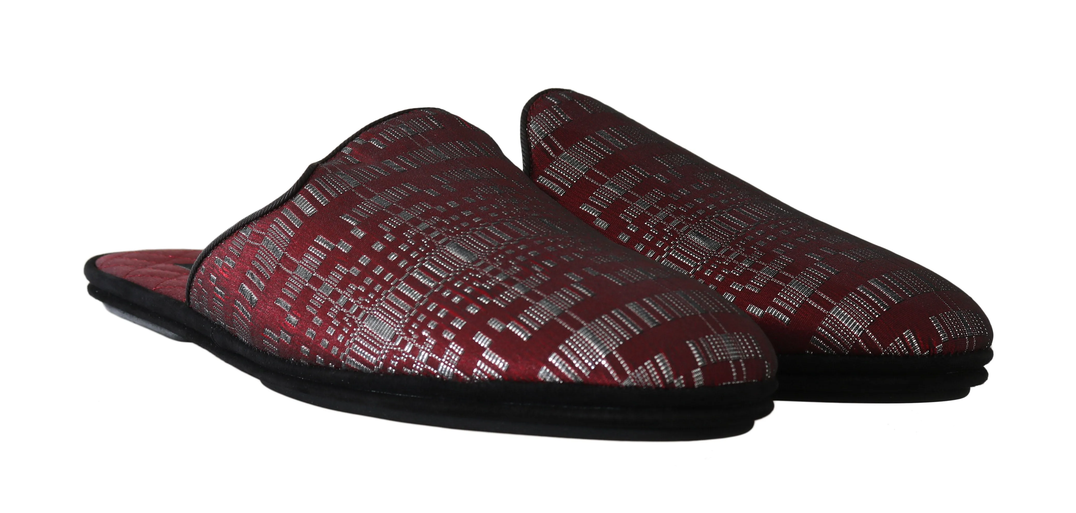 Red Silver Jacquard Slides Slippers