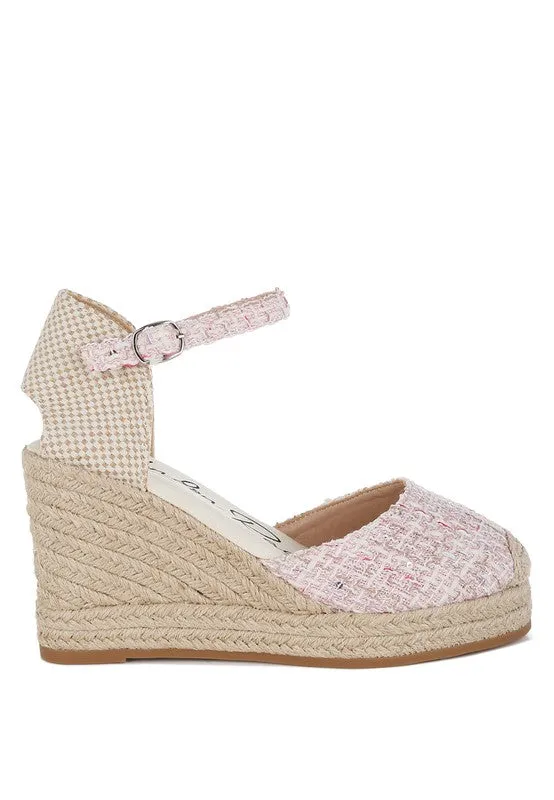 Regatta Tweed Round Toe Woven 4 in. Wedge Heel Sandals