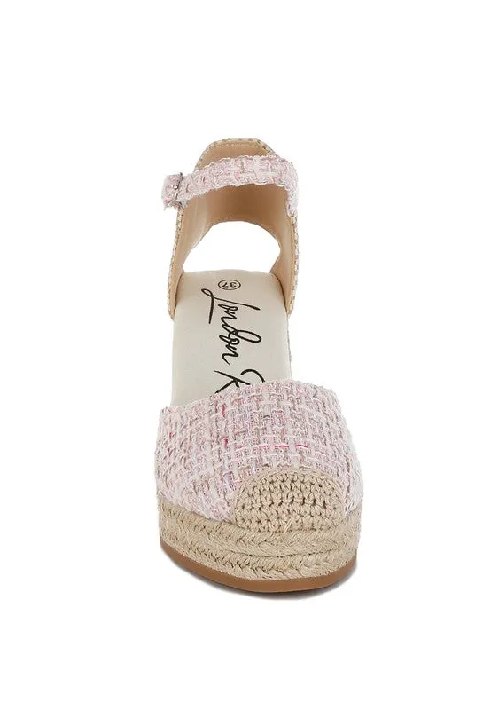 Regatta Tweed Round Toe Woven 4 in. Wedge Heel Sandals