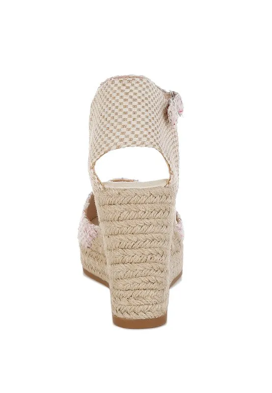 Regatta Tweed Round Toe Woven 4 in. Wedge Heel Sandals