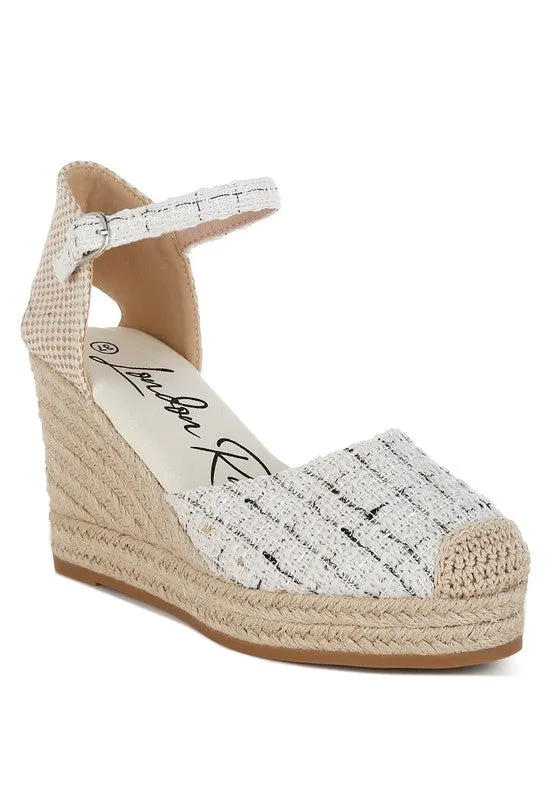 Regatta Tweed Round Toe Woven 4 in. Wedge Heel Sandals