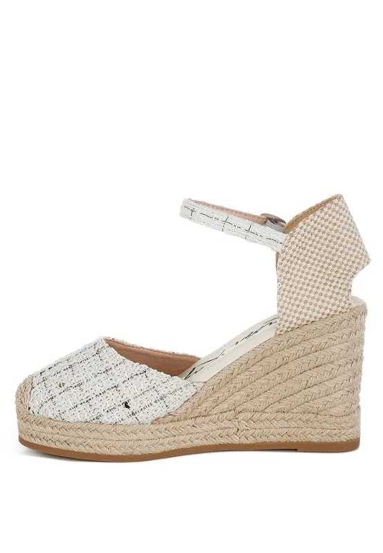 Regatta Tweed Round Toe Woven 4 in. Wedge Heel Sandals