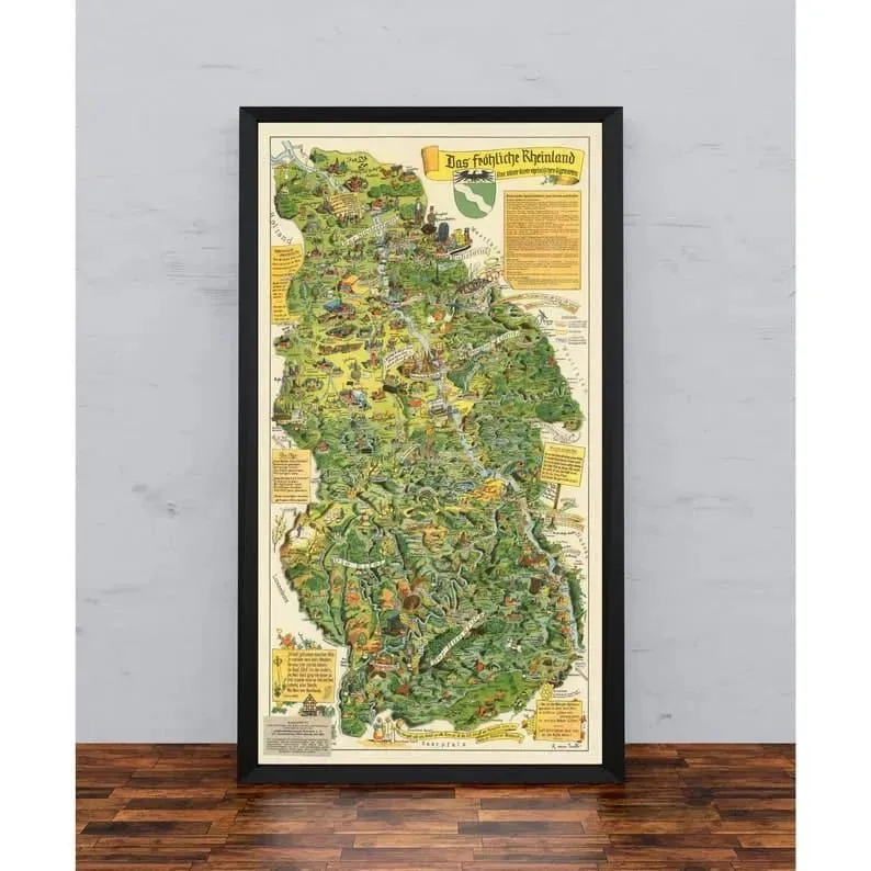 Rheinland Map Print| Germany Vintage Map Wall Prints
