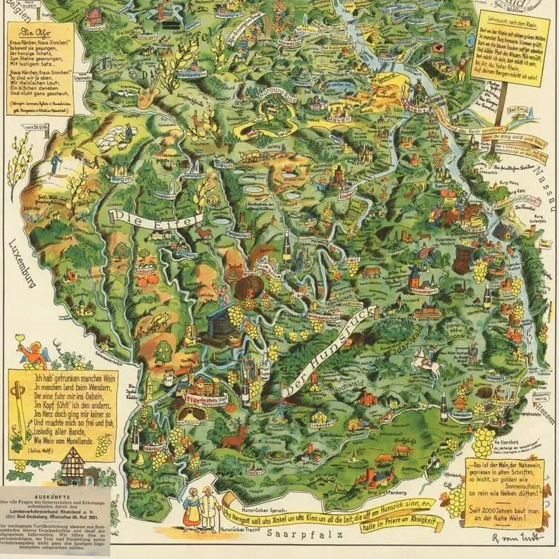 Rheinland Map Print| Germany Vintage Map Wall Prints