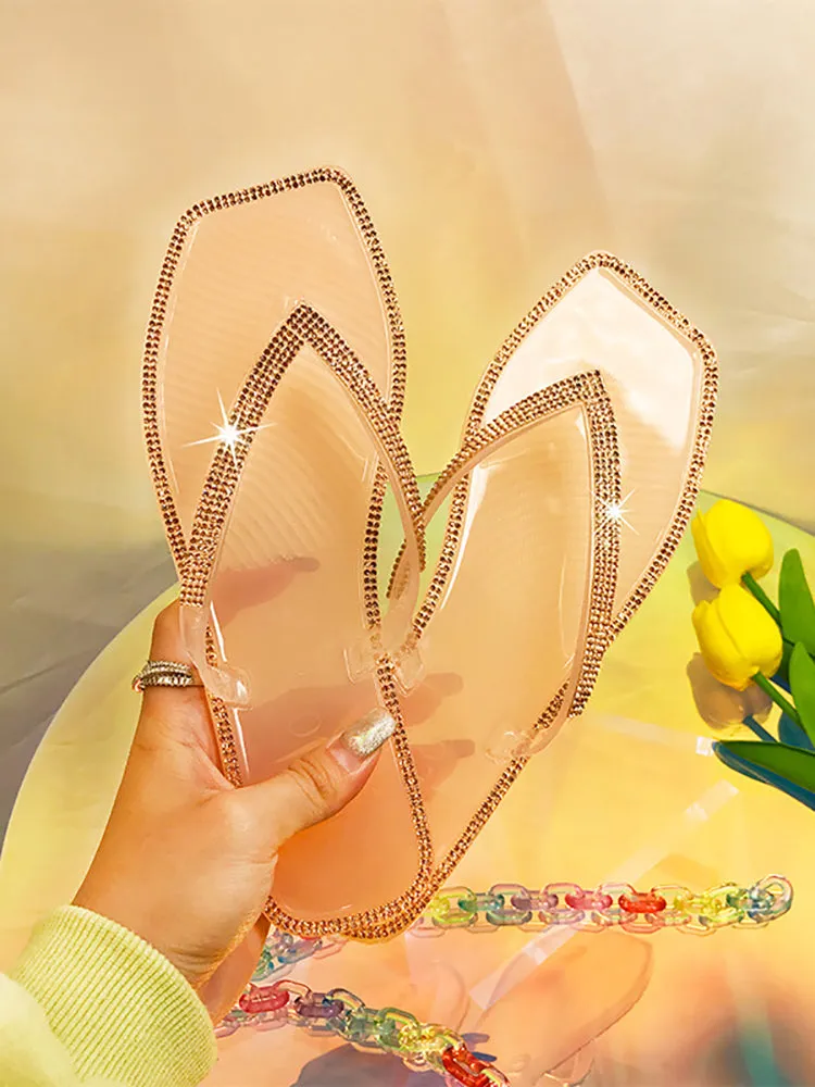 Rhinestone Decor Flip Flop Slippers