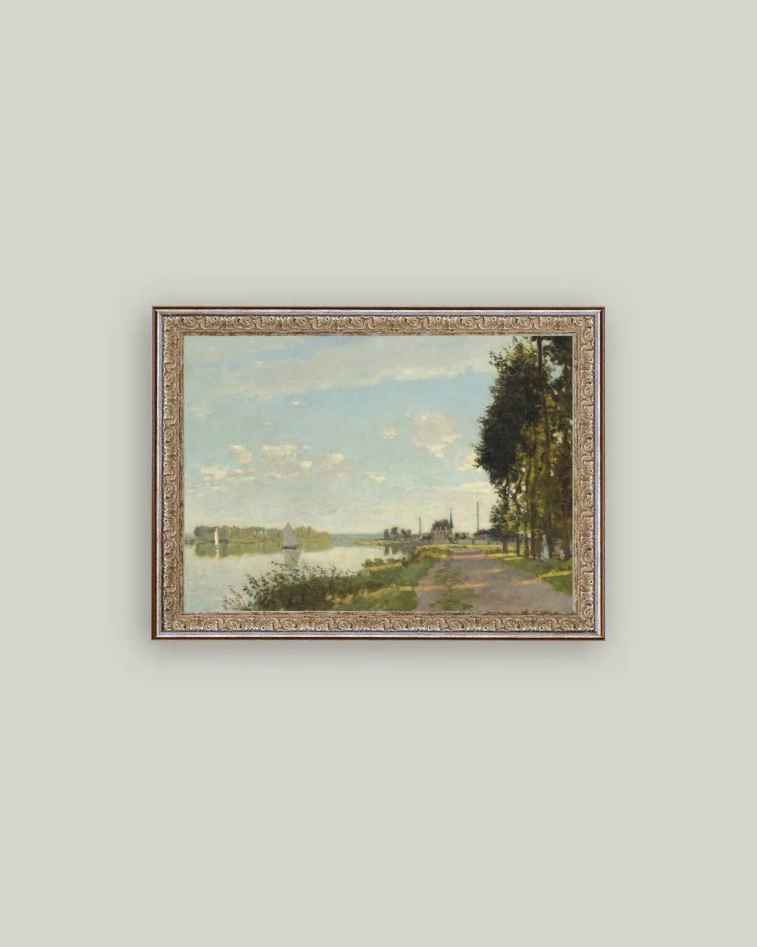 Riverside Walk Framed Antique Art