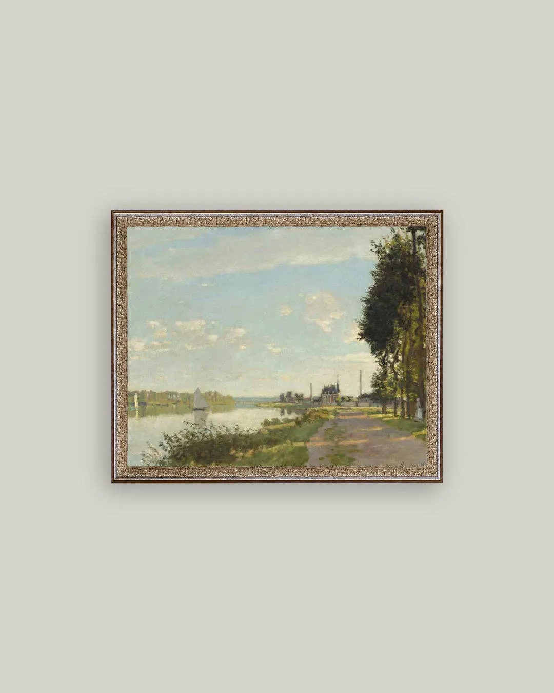 Riverside Walk Framed Antique Art
