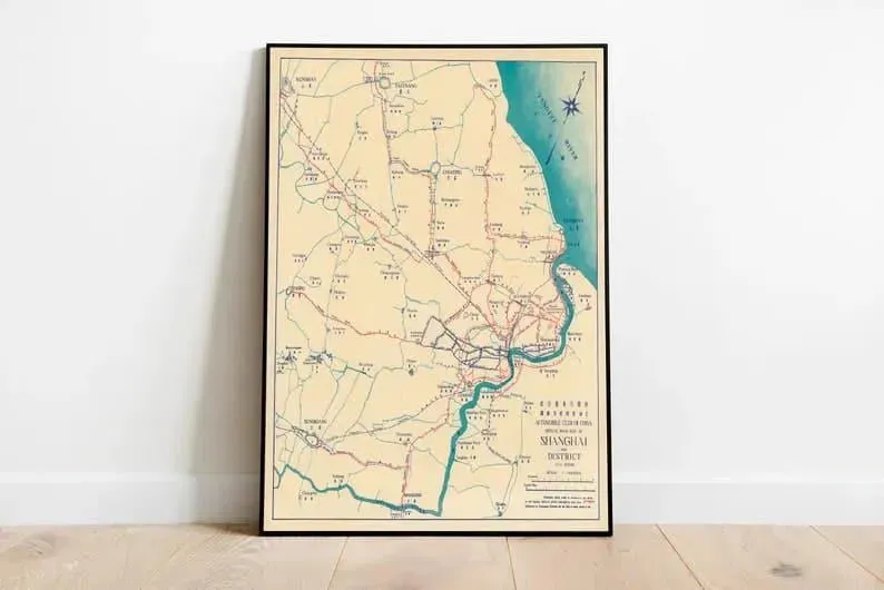 Road Map of Shanghai 1936| Vintage Map Poster Print