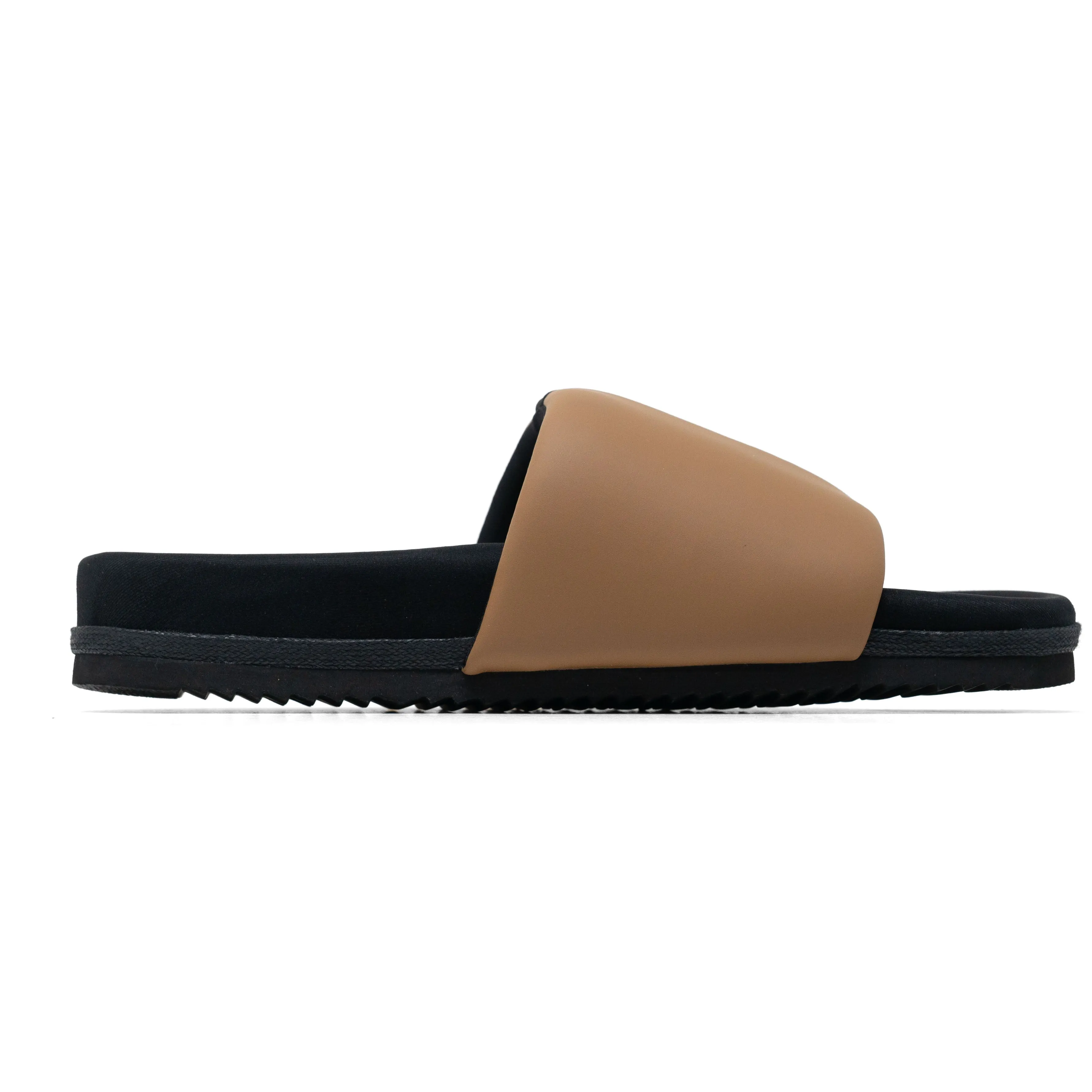 ROAM STRIPE SLIDER BEIGE & BLACK VEGAN LEATHER