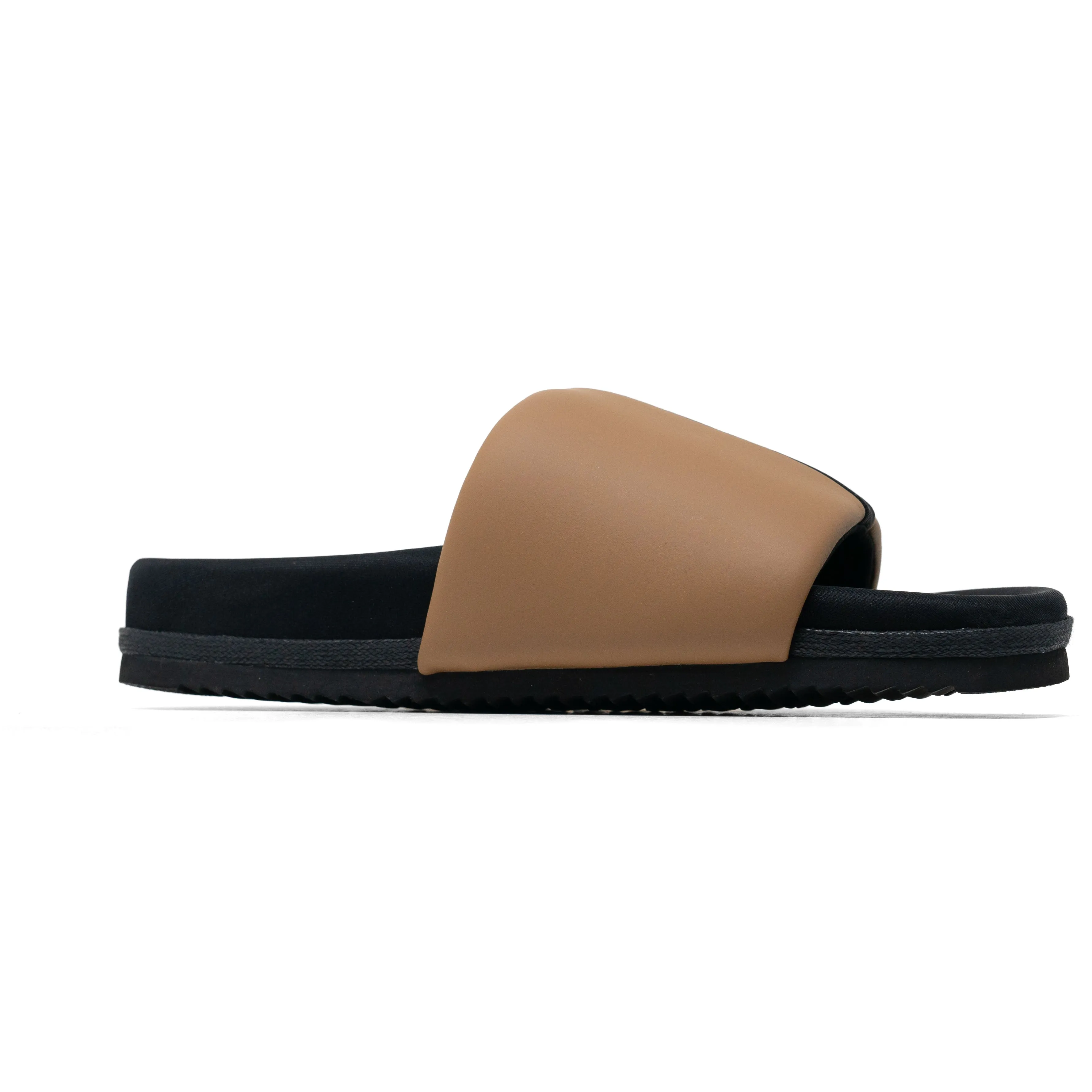 ROAM STRIPE SLIDER BEIGE & BLACK VEGAN LEATHER