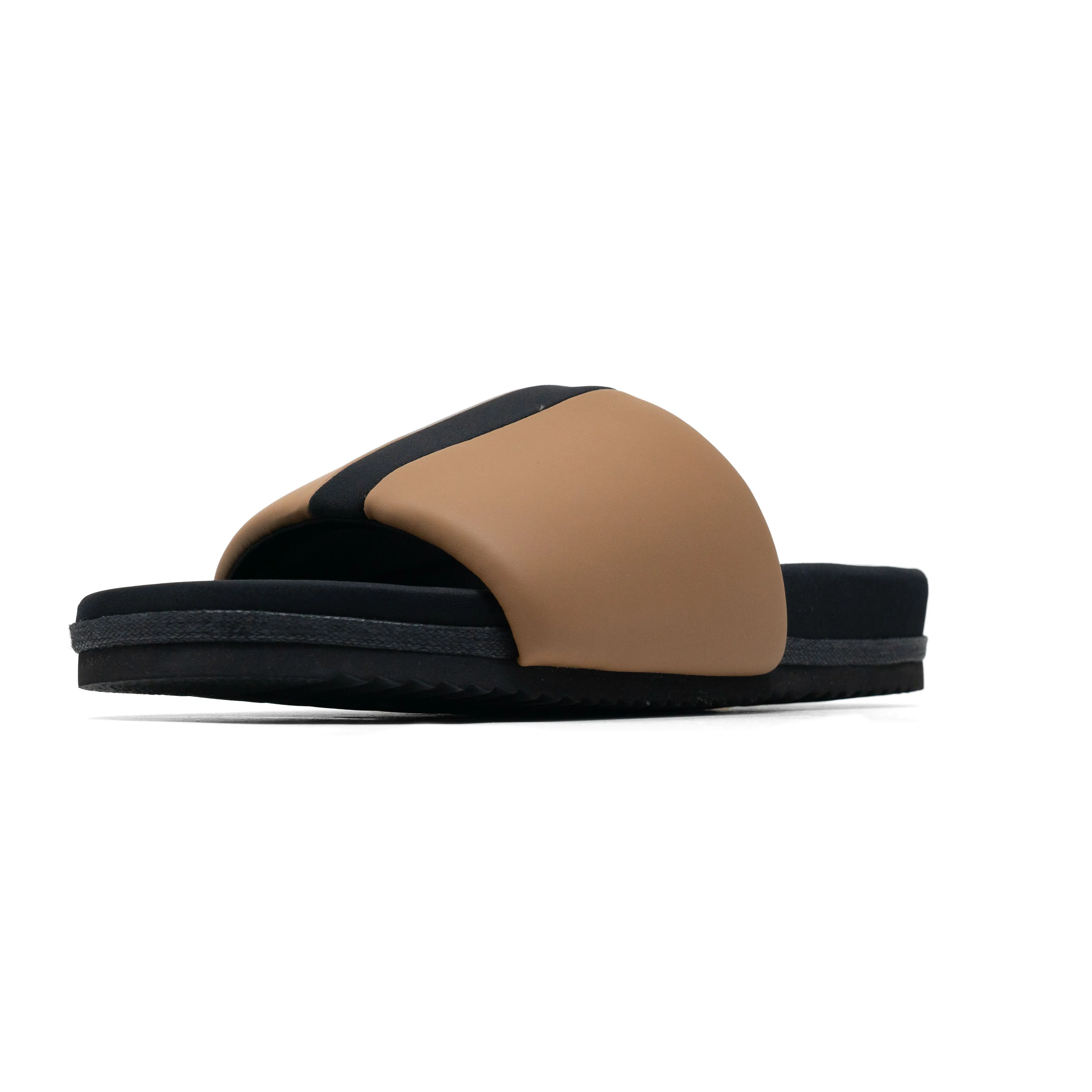 ROAM STRIPE SLIDER BEIGE & BLACK VEGAN LEATHER