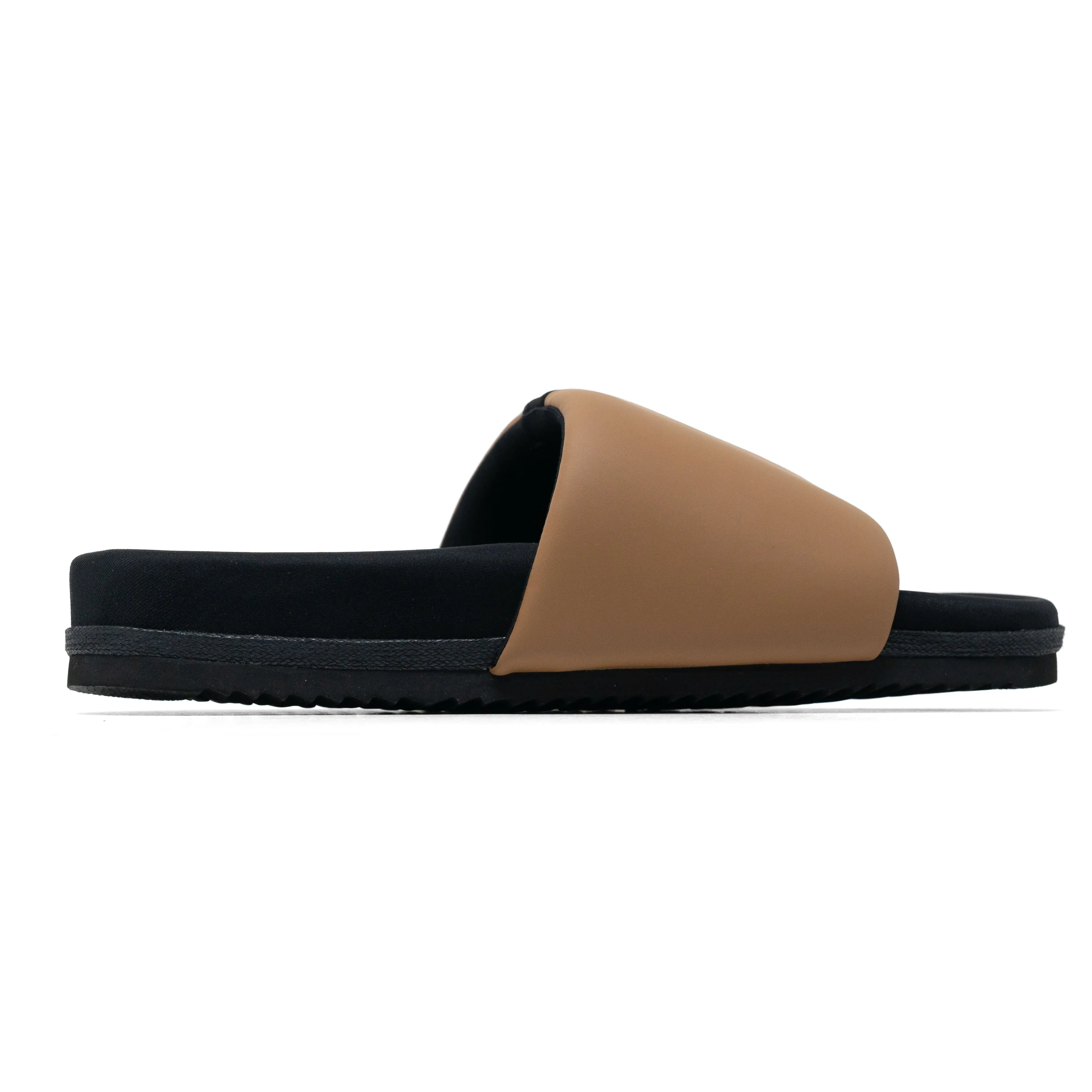 ROAM STRIPE SLIDER BEIGE & BLACK VEGAN LEATHER