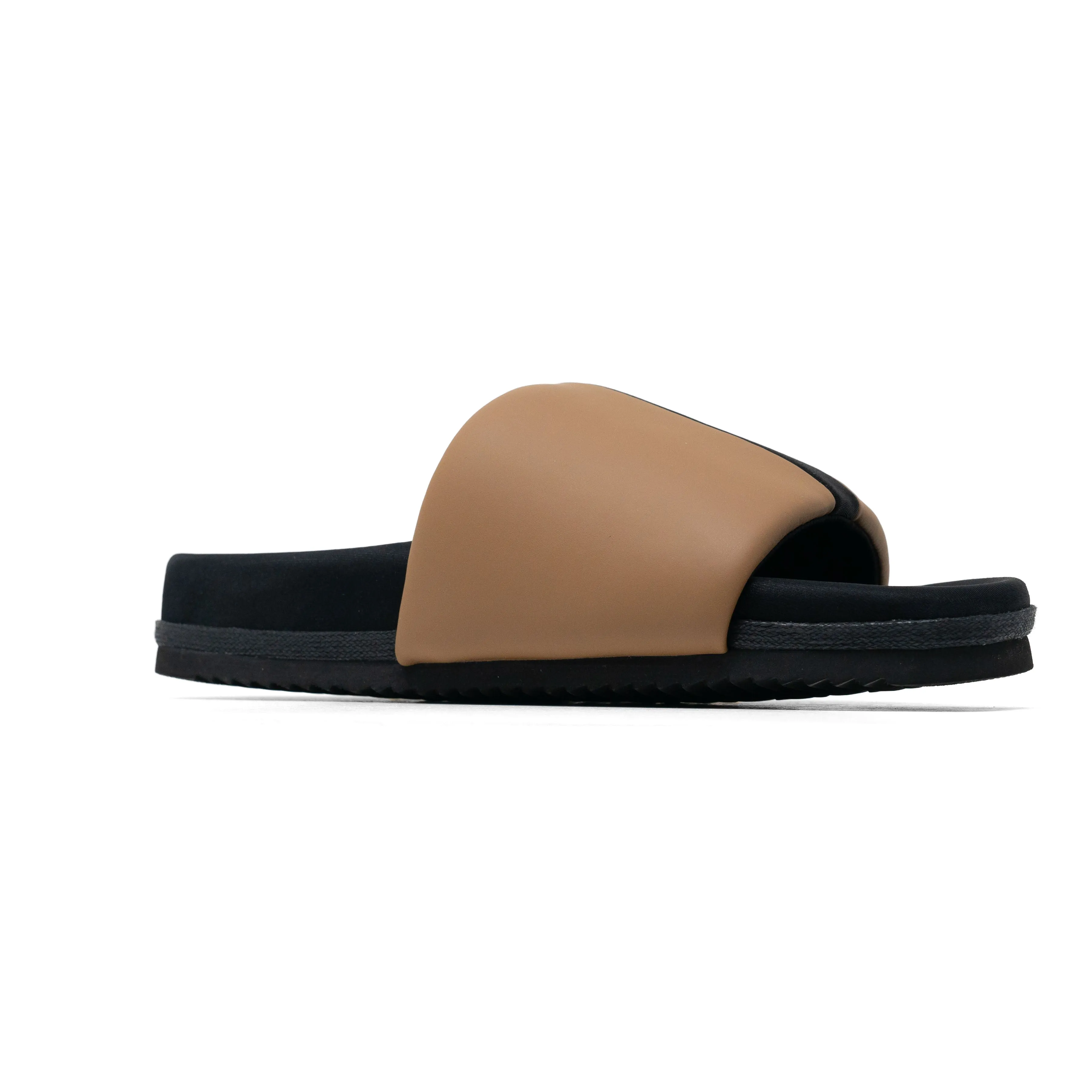 ROAM STRIPE SLIDER BEIGE & BLACK VEGAN LEATHER