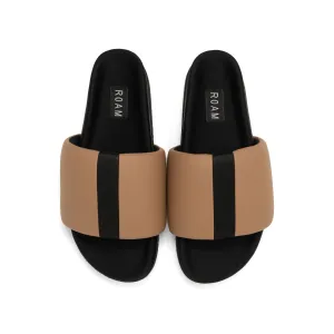 ROAM STRIPE SLIDER BEIGE & BLACK VEGAN LEATHER