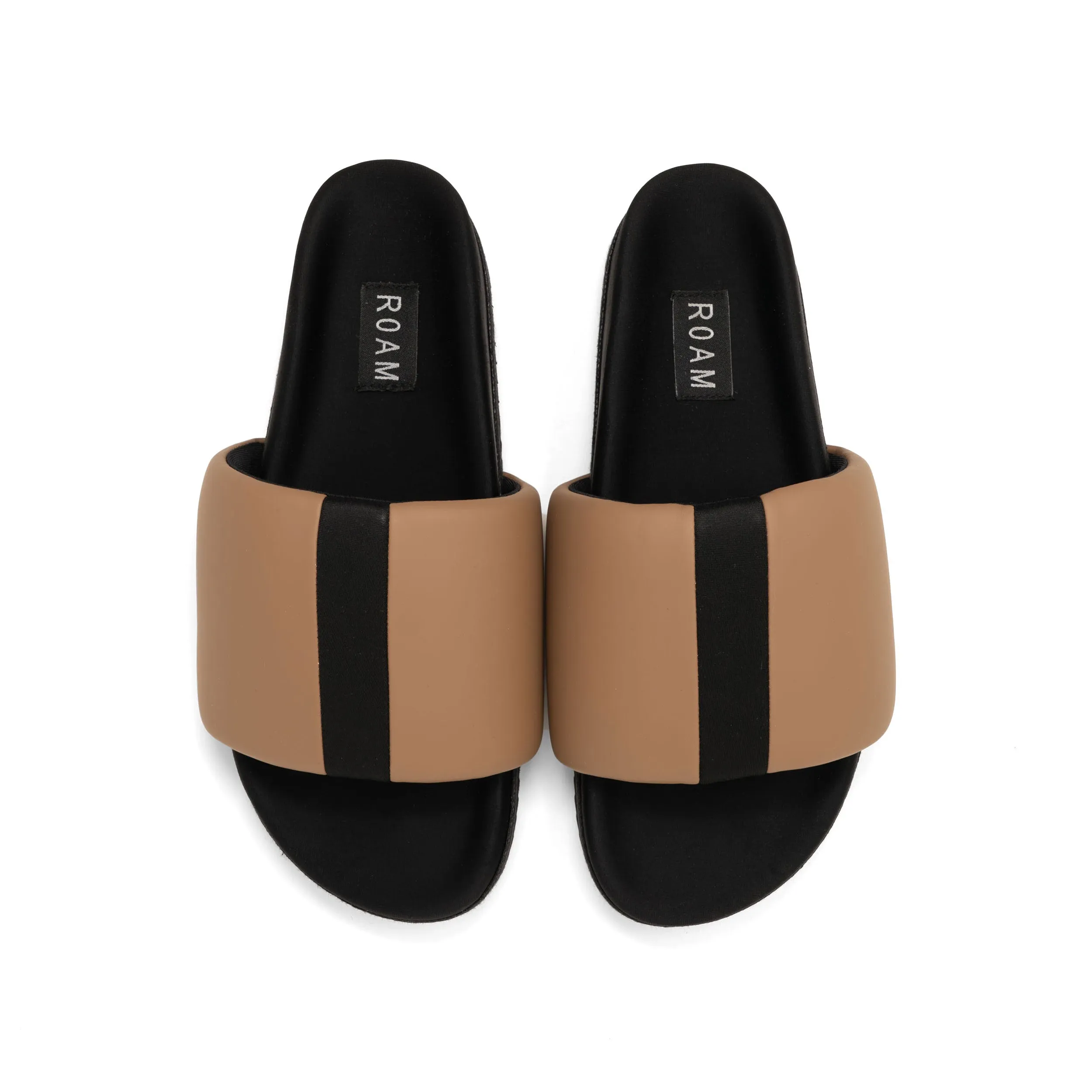 ROAM STRIPE SLIDER BEIGE & BLACK VEGAN LEATHER