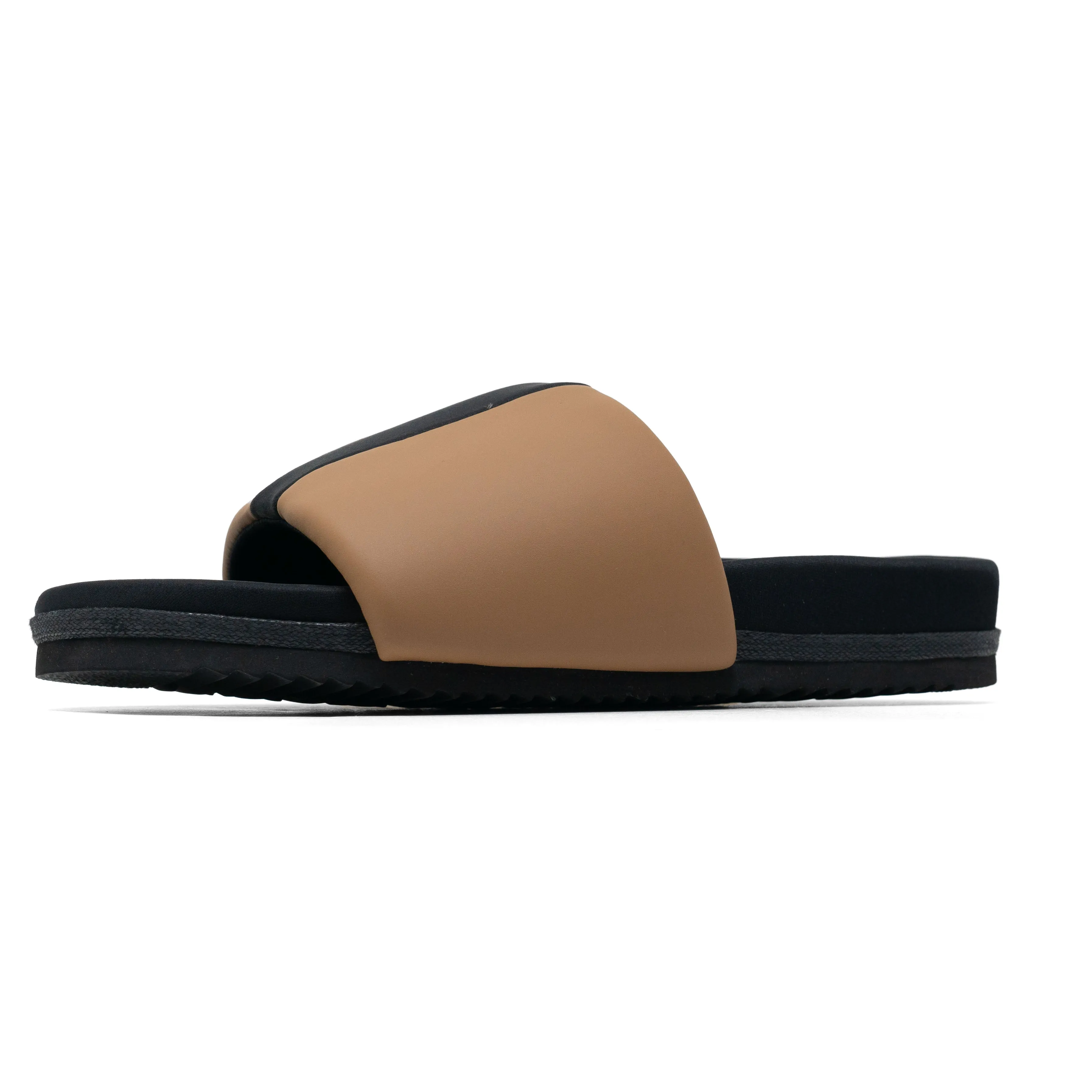 ROAM STRIPE SLIDER BEIGE & BLACK VEGAN LEATHER