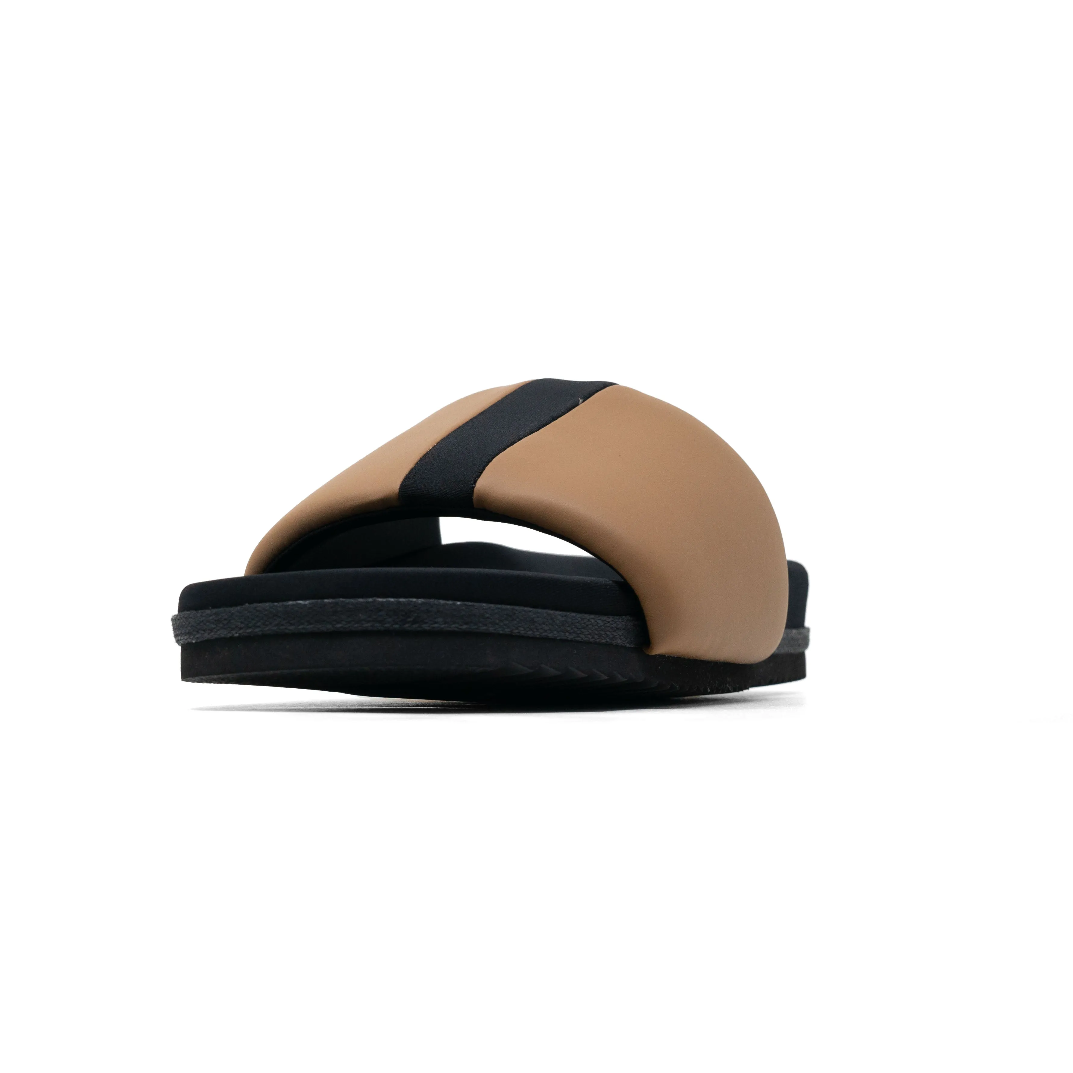 ROAM STRIPE SLIDER BEIGE & BLACK VEGAN LEATHER