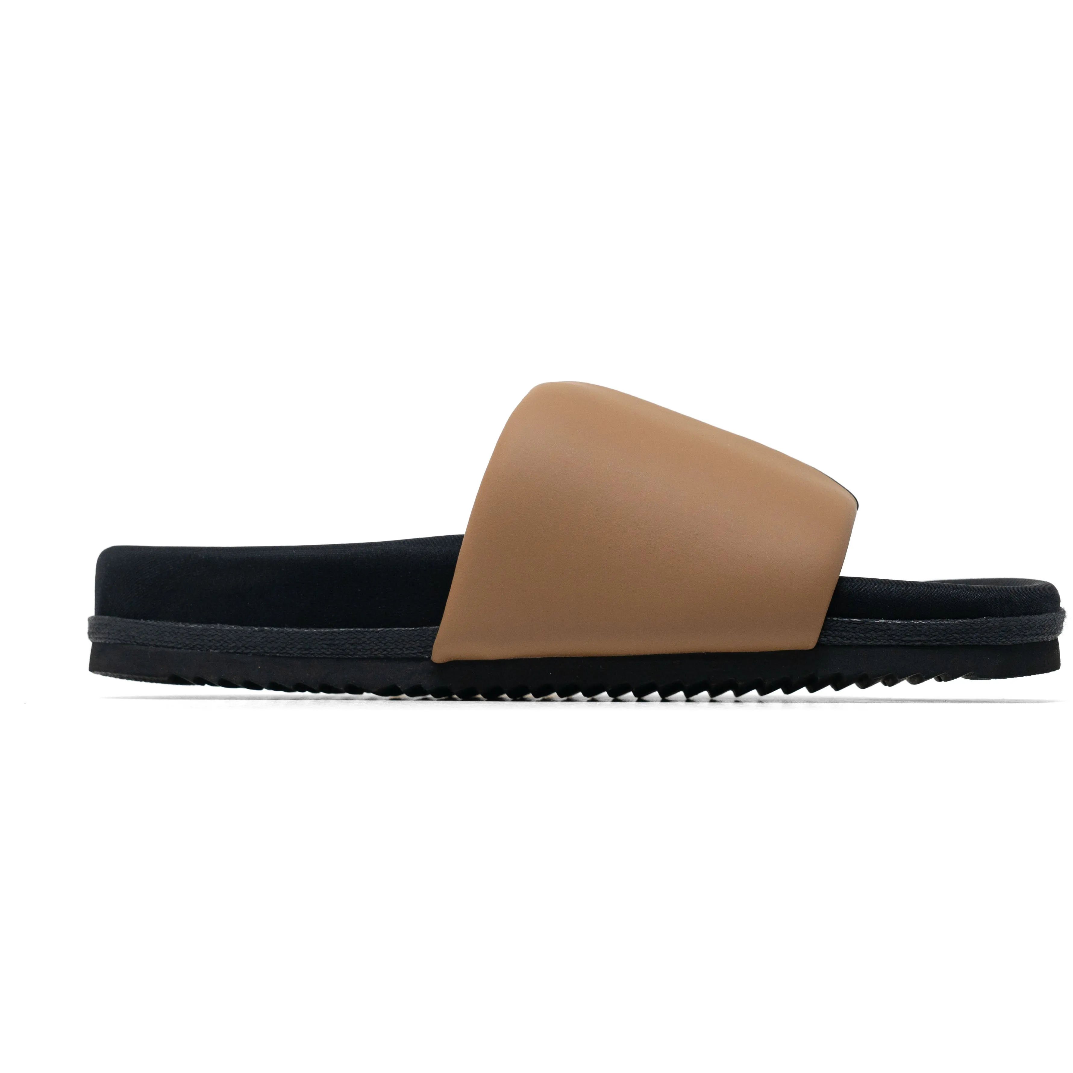 ROAM STRIPE SLIDER BEIGE & BLACK VEGAN LEATHER