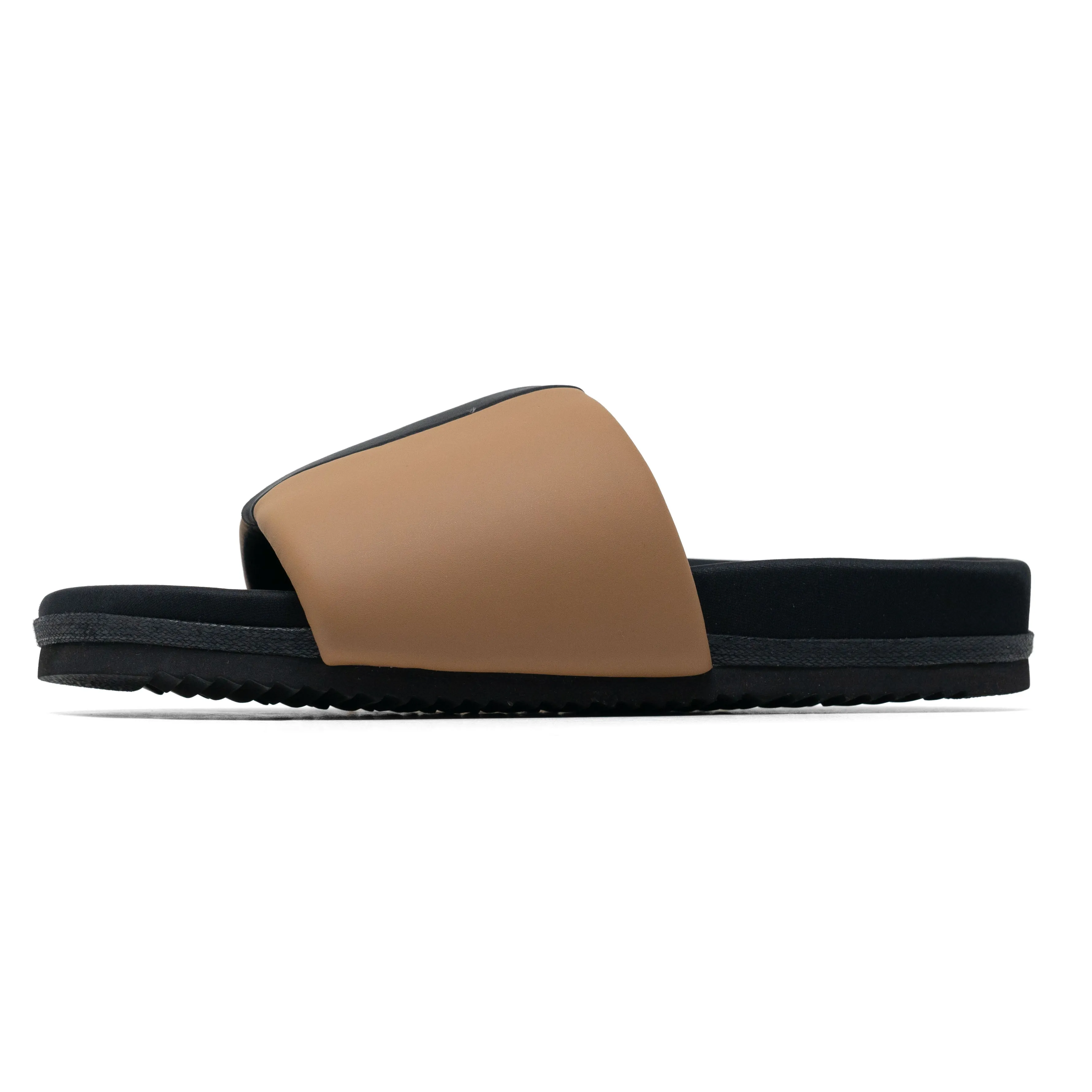 ROAM STRIPE SLIDER BEIGE & BLACK VEGAN LEATHER