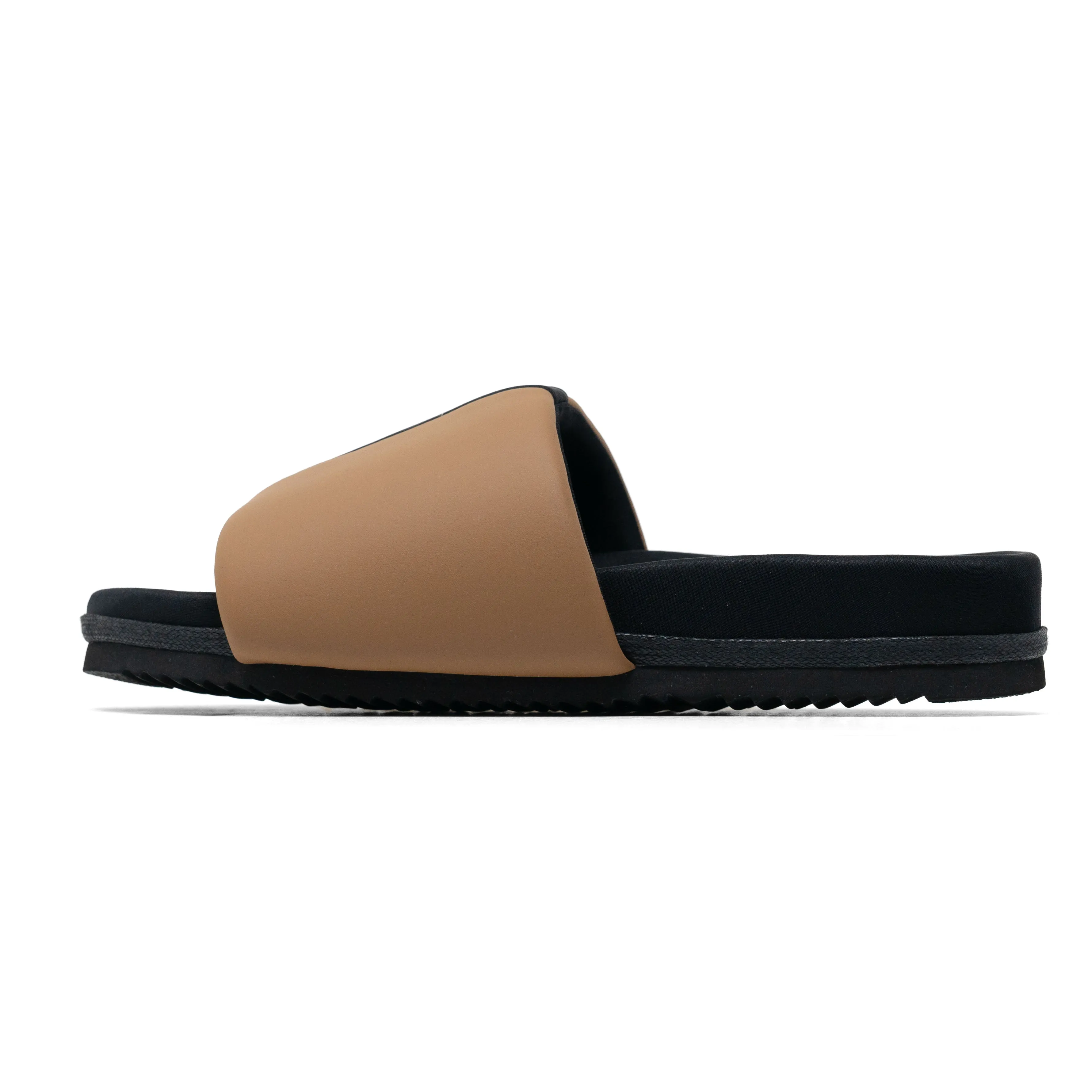 ROAM STRIPE SLIDER BEIGE & BLACK VEGAN LEATHER