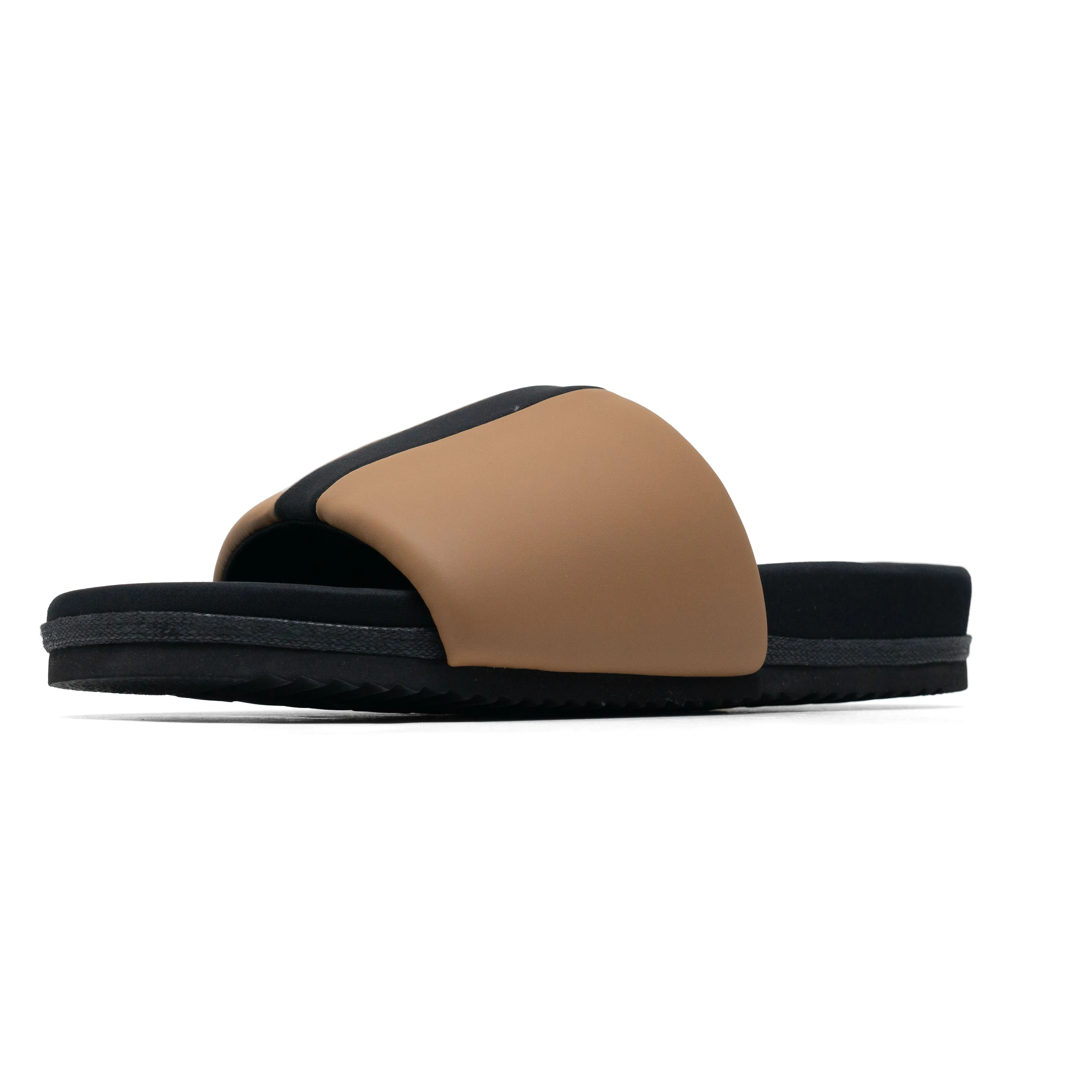 ROAM STRIPE SLIDER BEIGE & BLACK VEGAN LEATHER