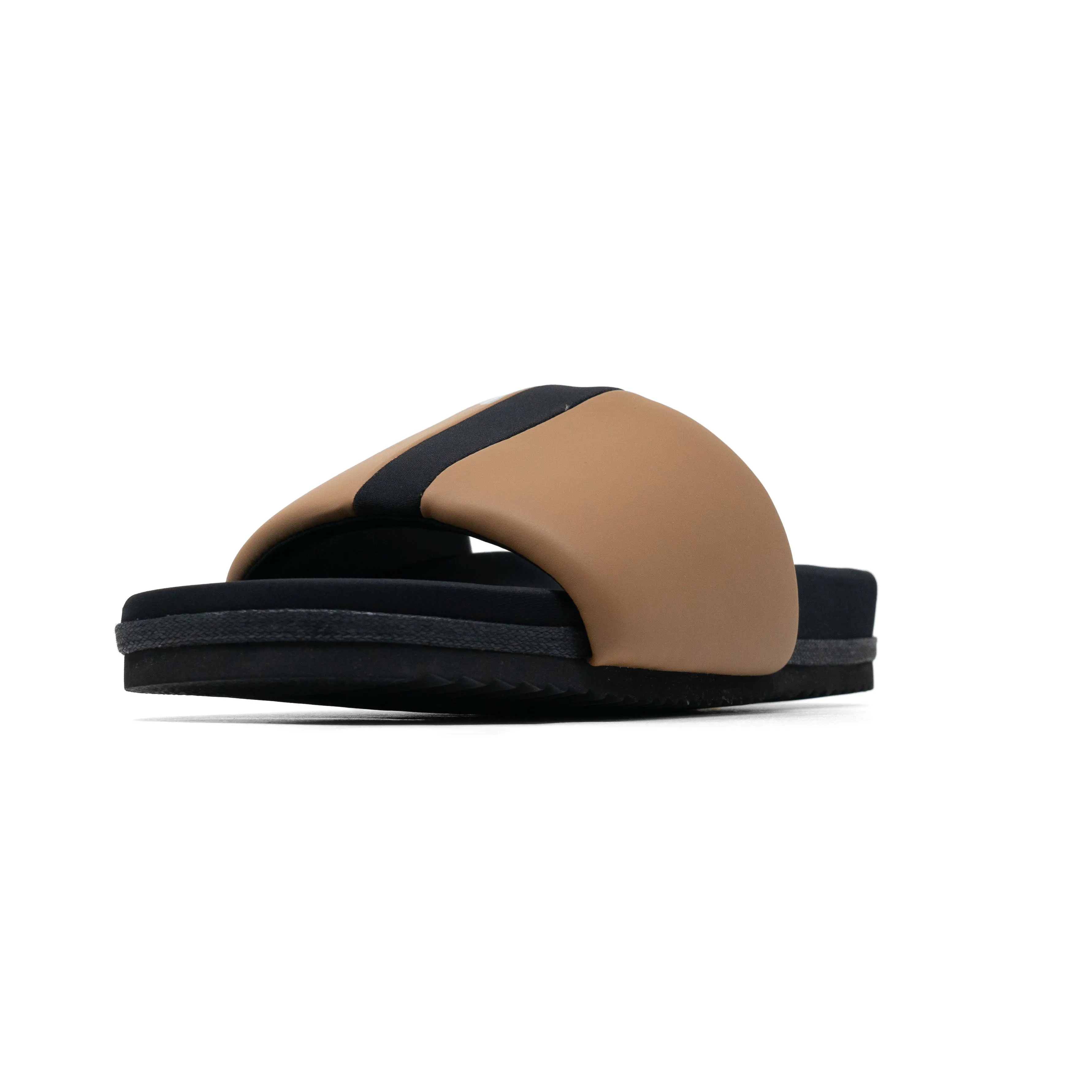 ROAM STRIPE SLIDER BEIGE & BLACK VEGAN LEATHER