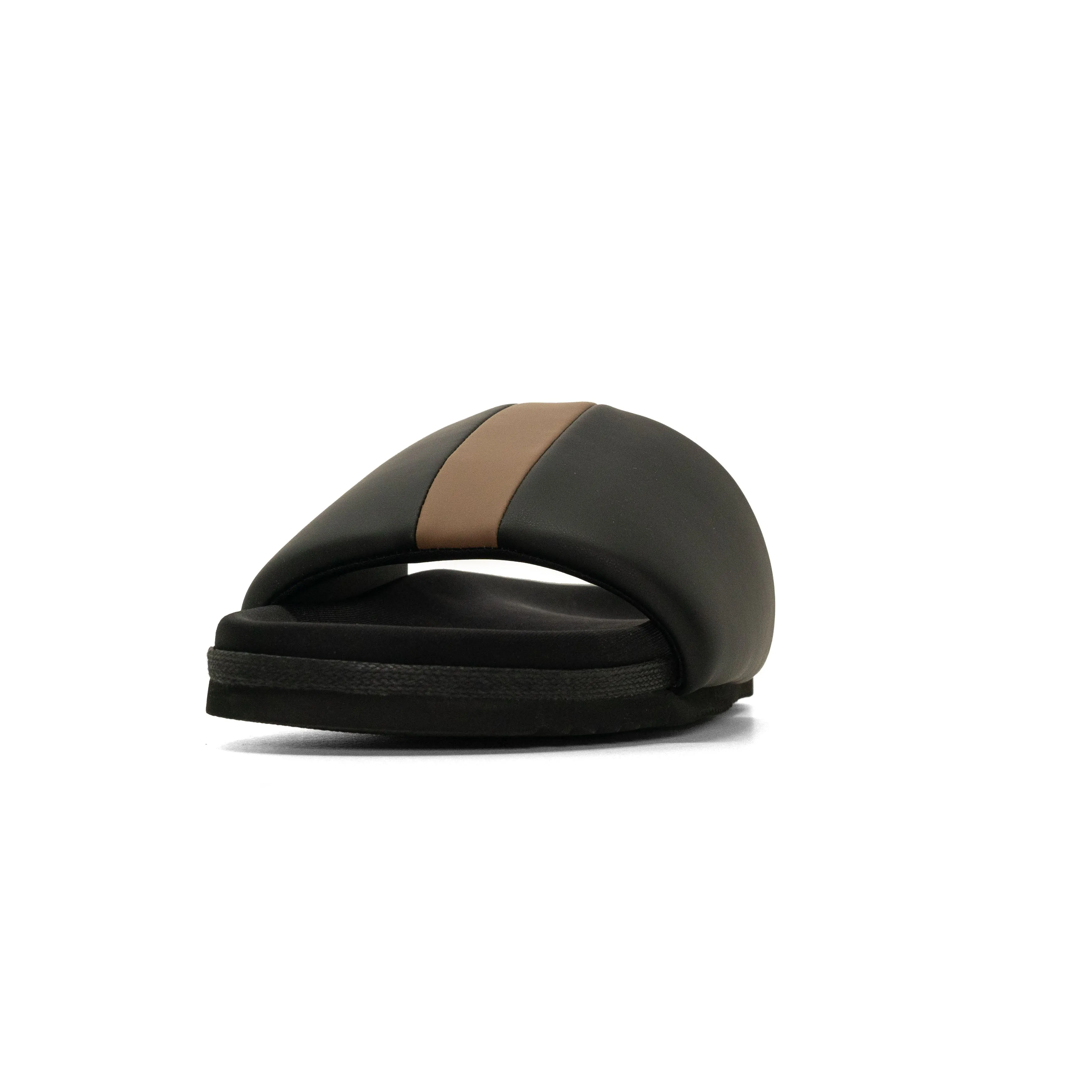 ROAM STRIPE SLIDER BLACK & BEIGE VEGAN LEATHER