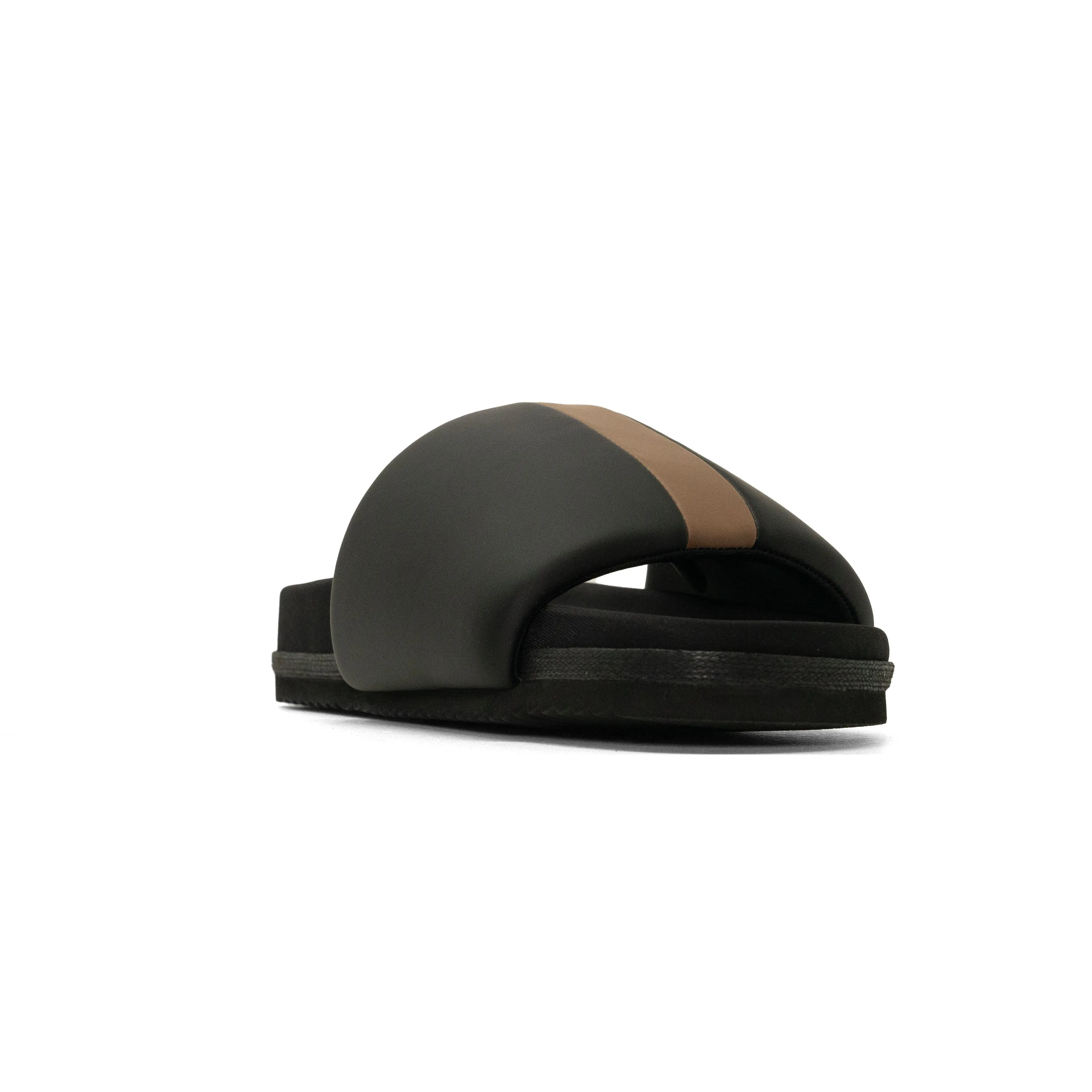 ROAM STRIPE SLIDER BLACK & BEIGE VEGAN LEATHER