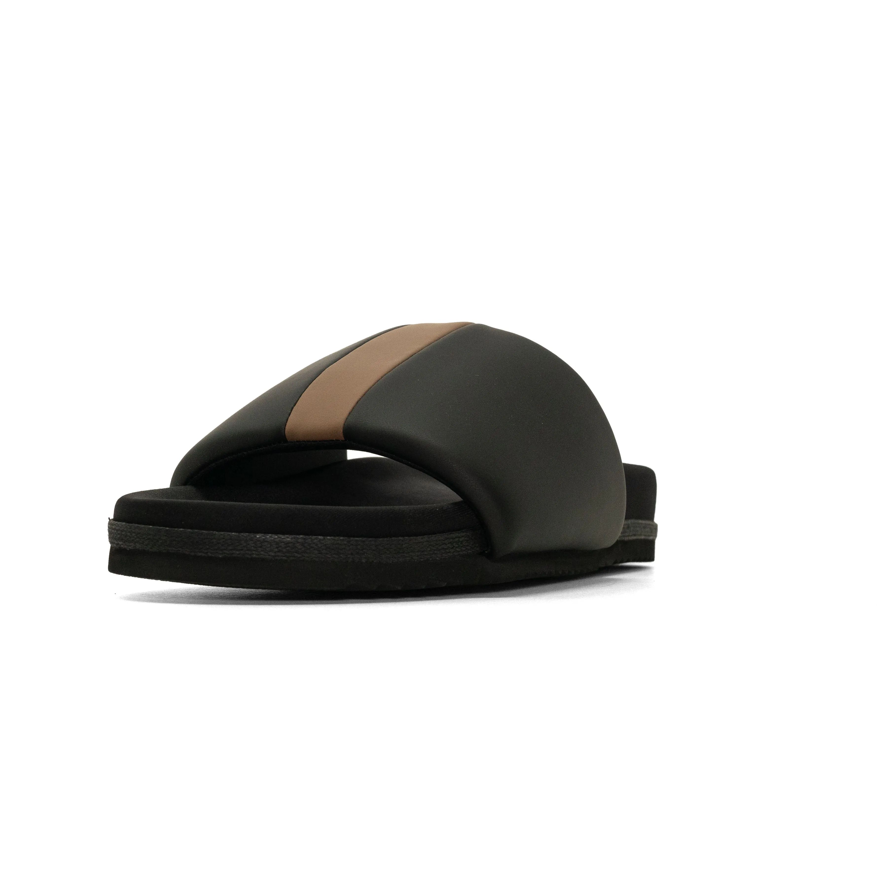ROAM STRIPE SLIDER BLACK & BEIGE VEGAN LEATHER