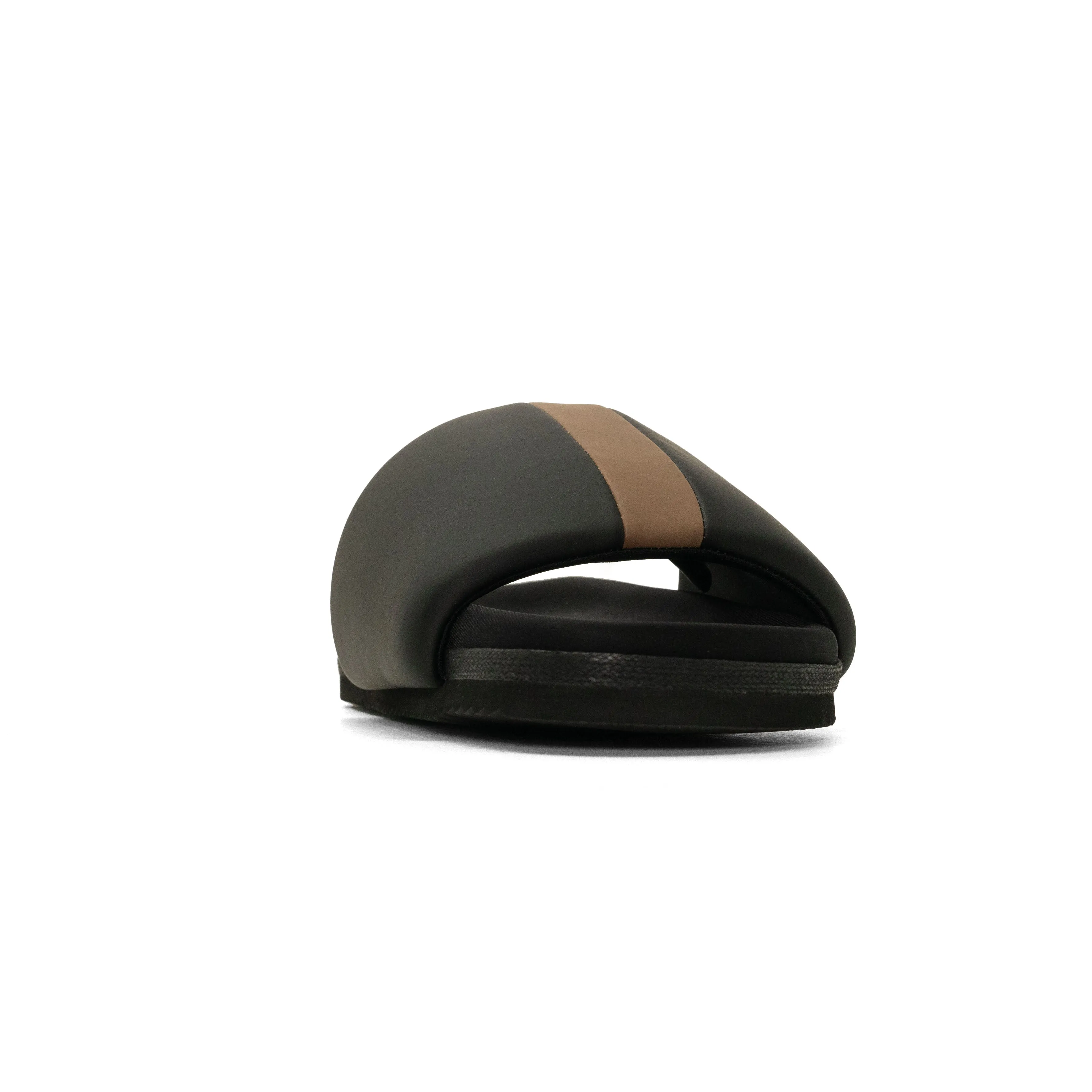 ROAM STRIPE SLIDER BLACK & BEIGE VEGAN LEATHER