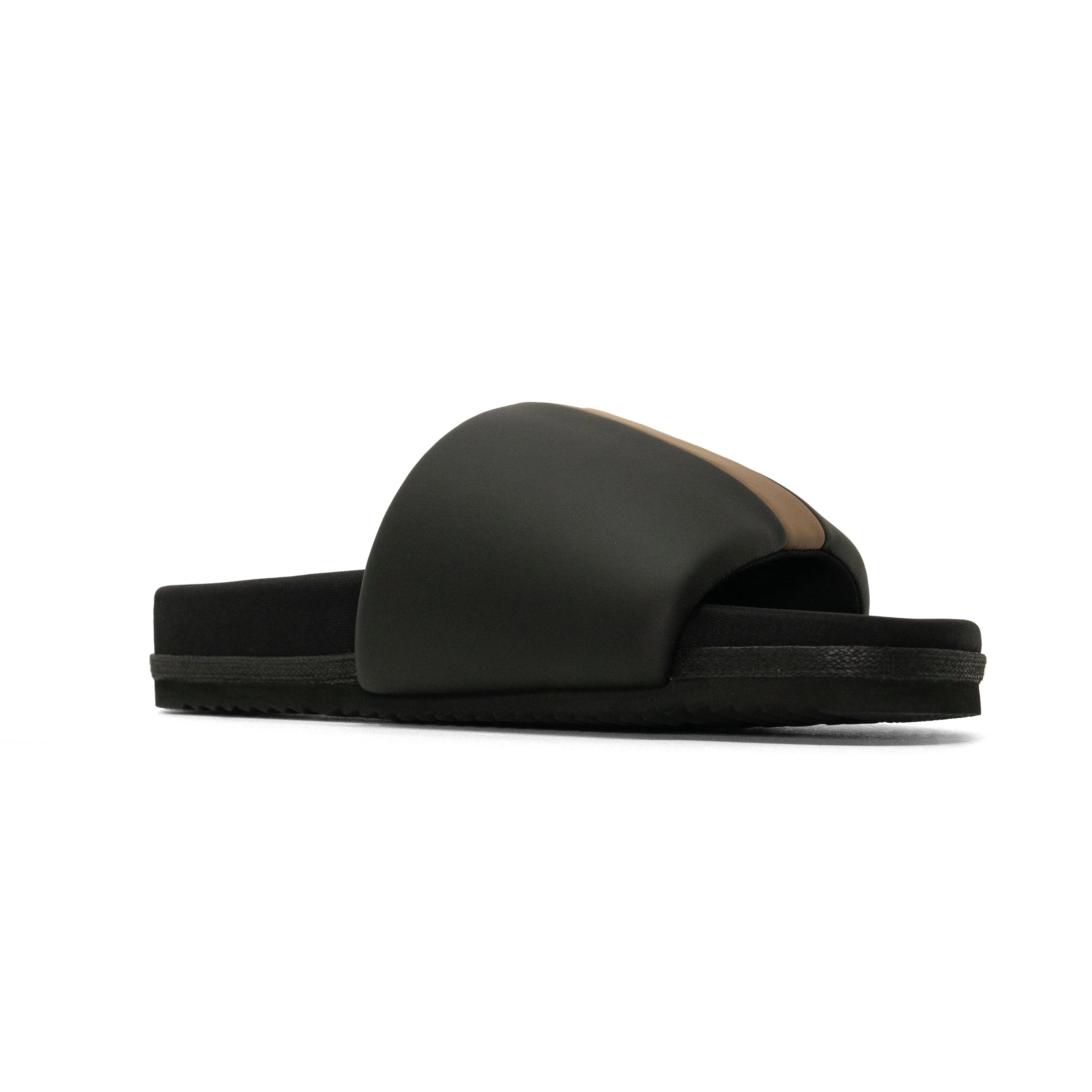 ROAM STRIPE SLIDER BLACK & BEIGE VEGAN LEATHER