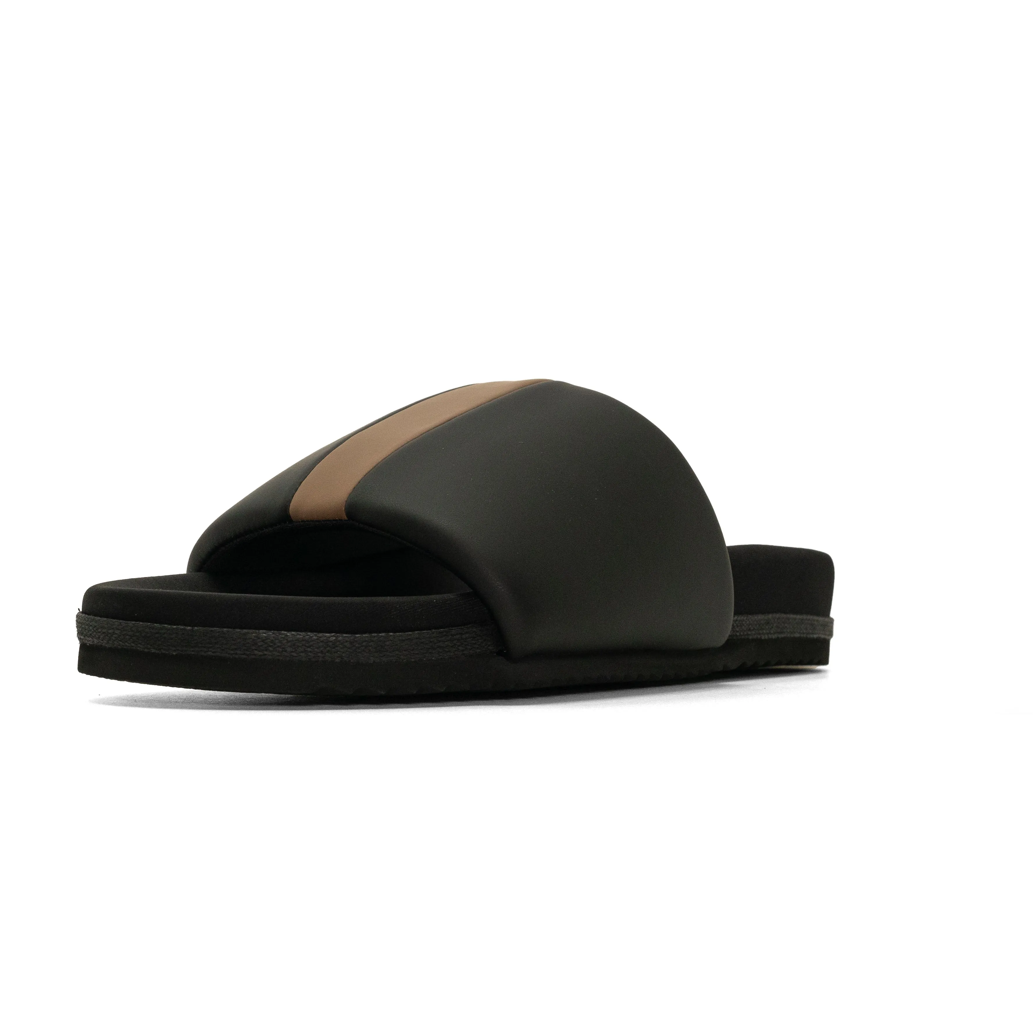 ROAM STRIPE SLIDER BLACK & BEIGE VEGAN LEATHER