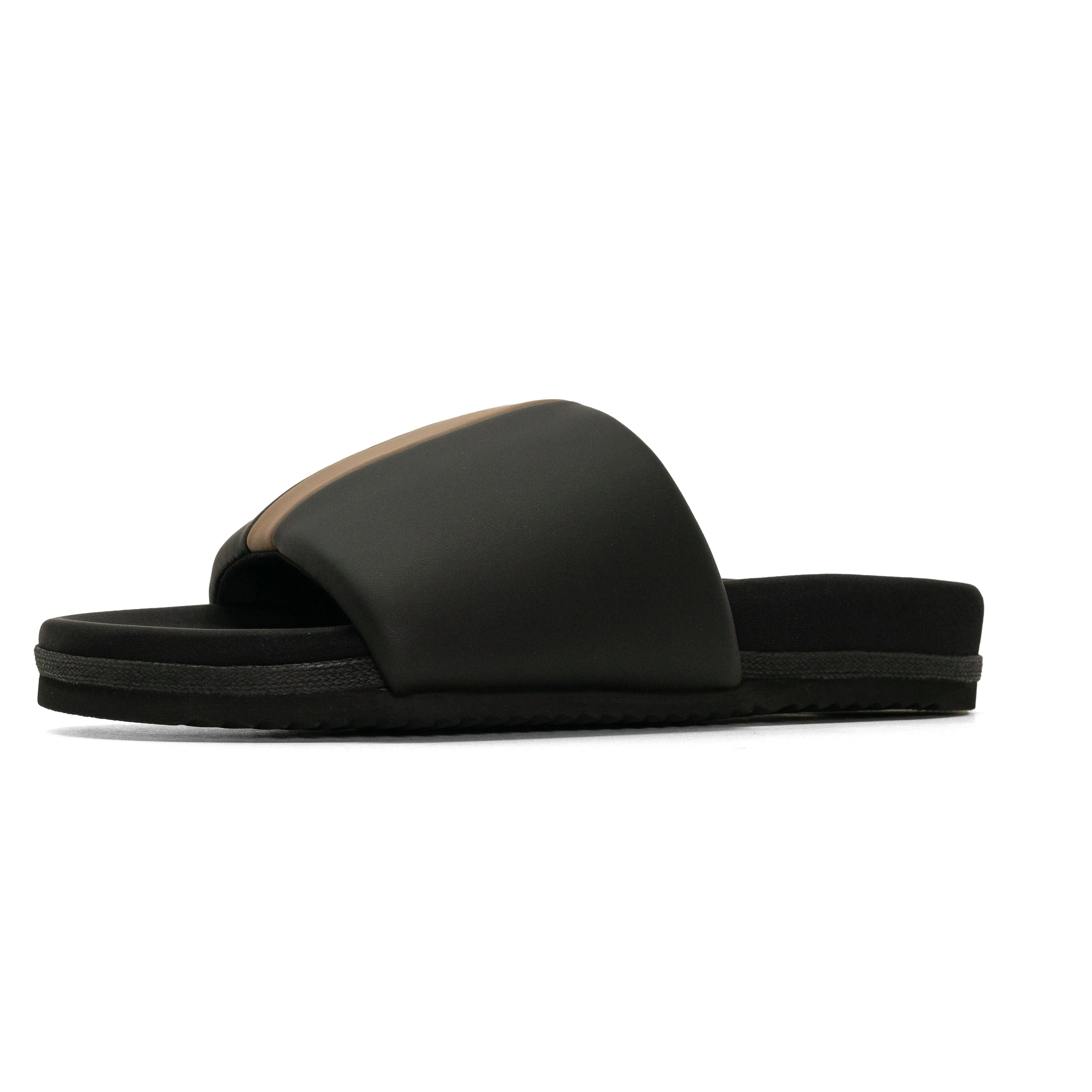ROAM STRIPE SLIDER BLACK & BEIGE VEGAN LEATHER